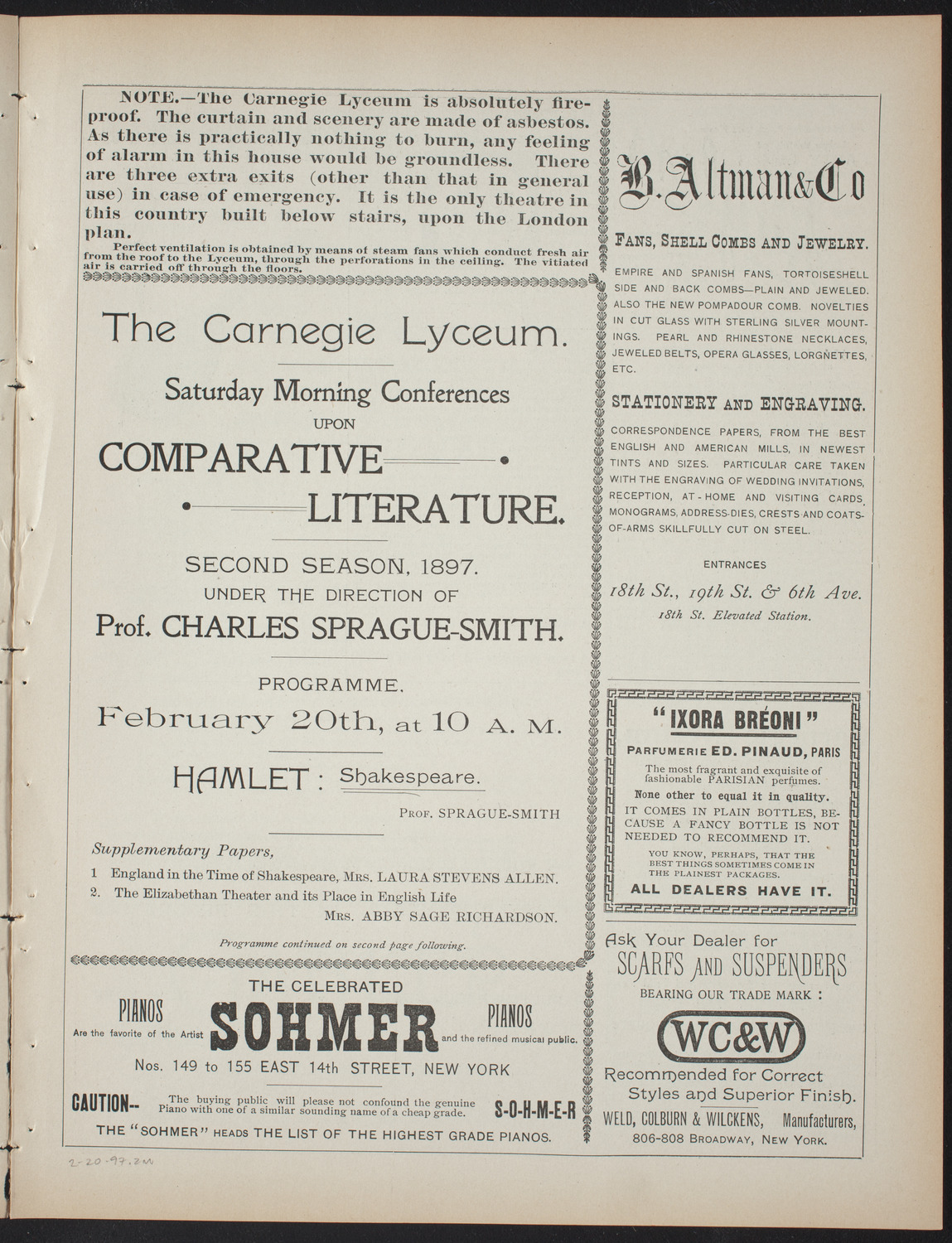 Saturday Morning Conferences on Comparative Literature, February 20, 1897, program page 3