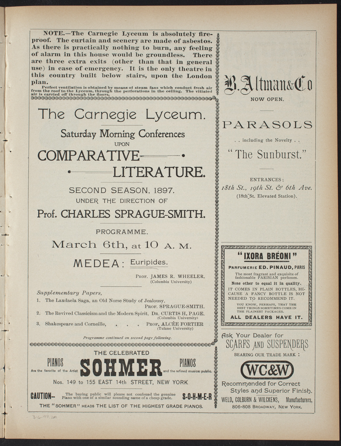 Saturday Morning Conferences on Comparative Literature, March 6, 1897, program page 3