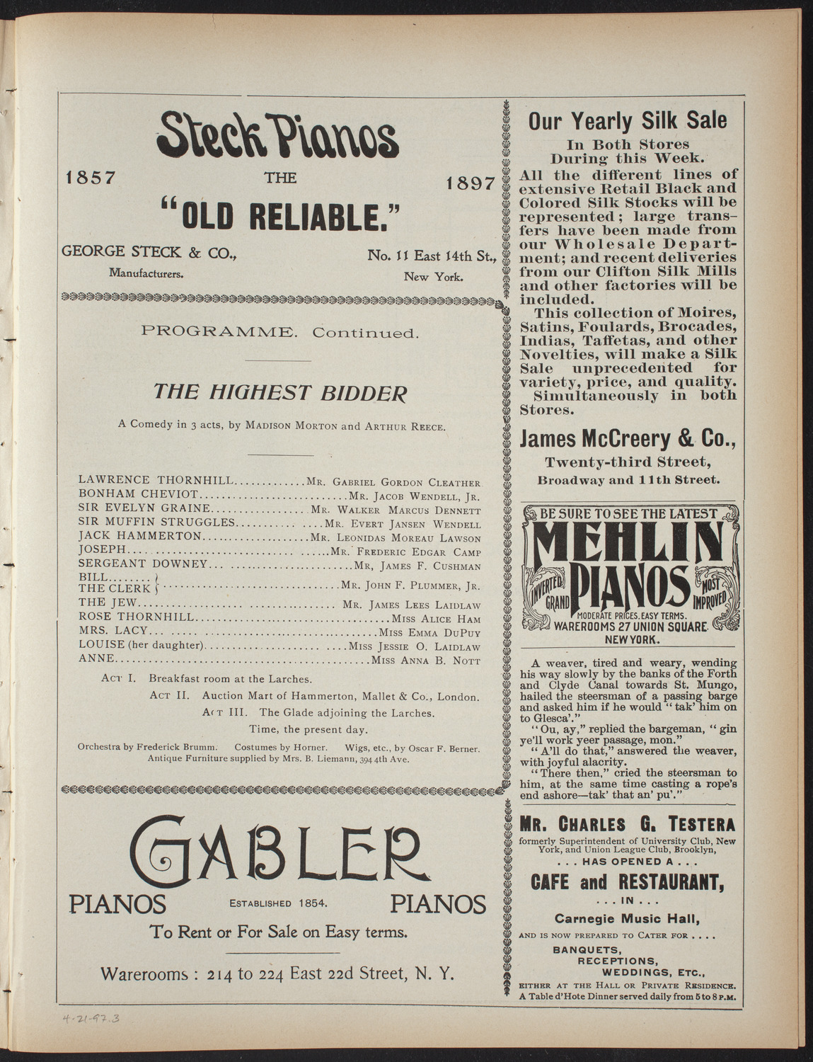 Amateur Comedy Club, April 21, 1897, program page 5