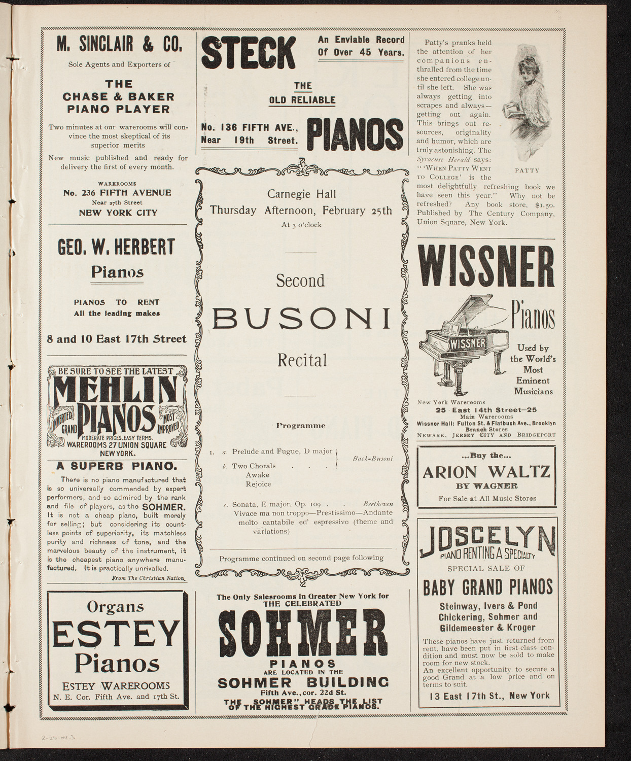 Ferruccio Busoni, Piano, February 25, 1904, program page 5