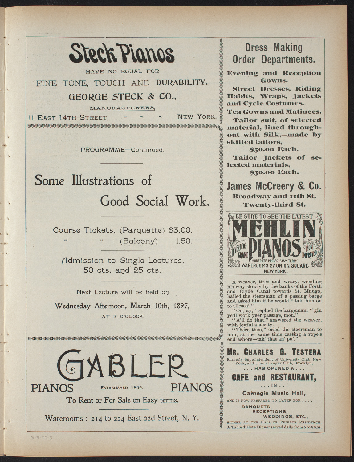 Lecture Series: Sociology in its Practical Aspects, March 3, 1897, program page 5