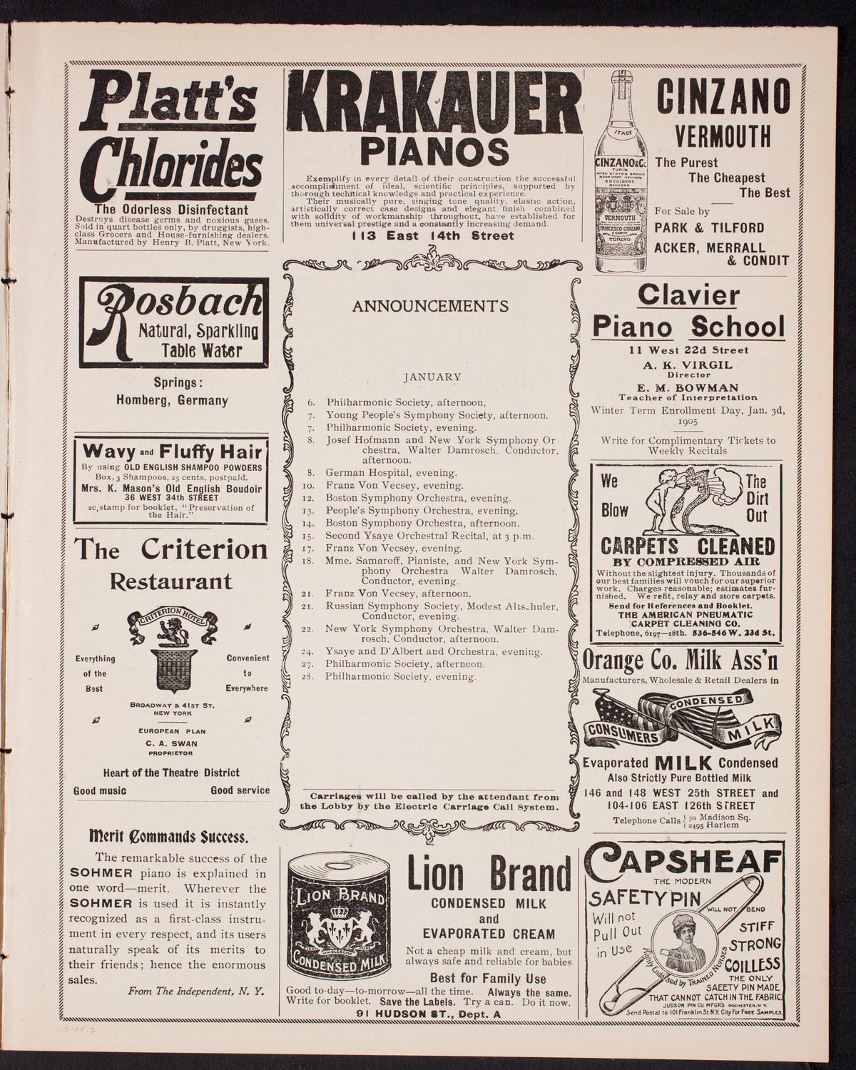 Fritz Kreisler, Violin, with the New York Symphony Orchestra, January 3, 1905, program page 3