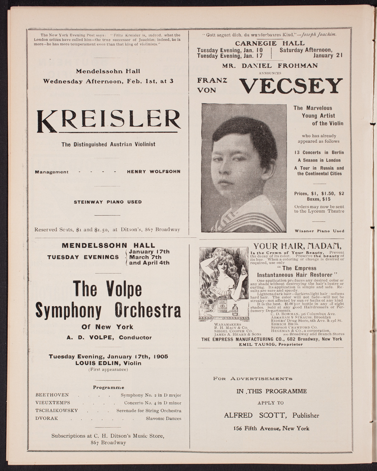 New York Philharmonic, January 6, 1905, program page 10