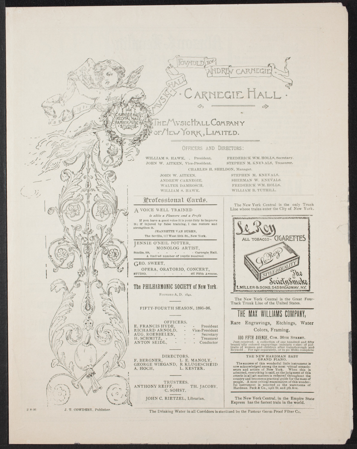 New York Philharmonic, February 8, 1896, program page 1
