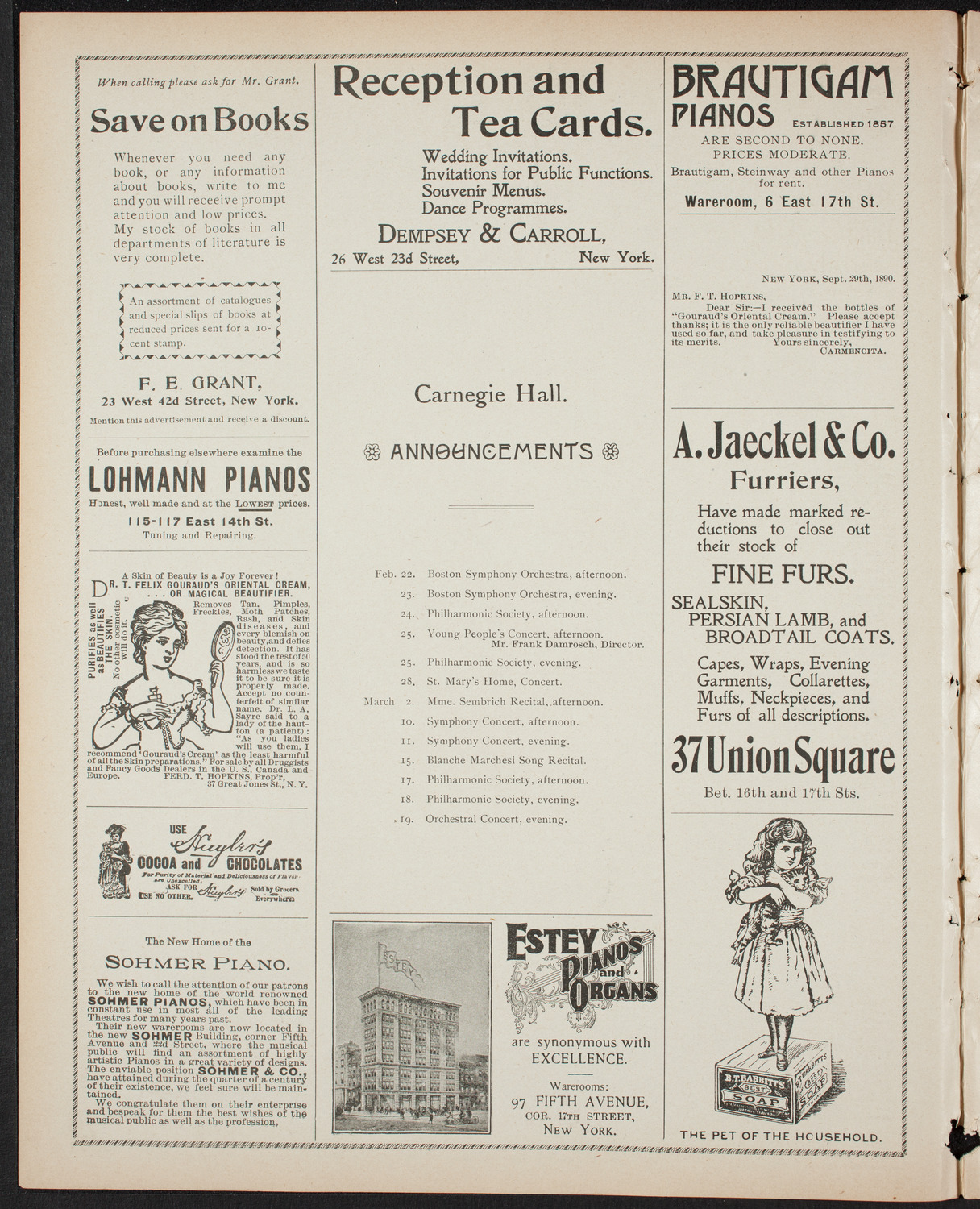 Paur Symphony Orchestra, February 18, 1899, program page 2