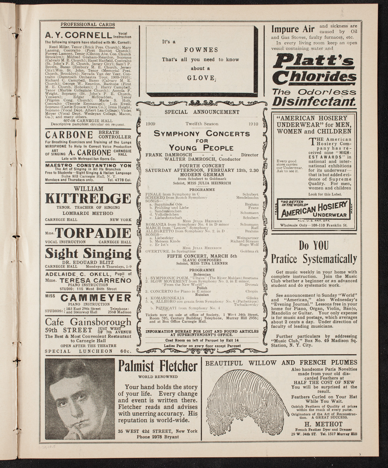 Maud Allan with The Russian Symphony Orchestra, January 29, 1910, program page 9