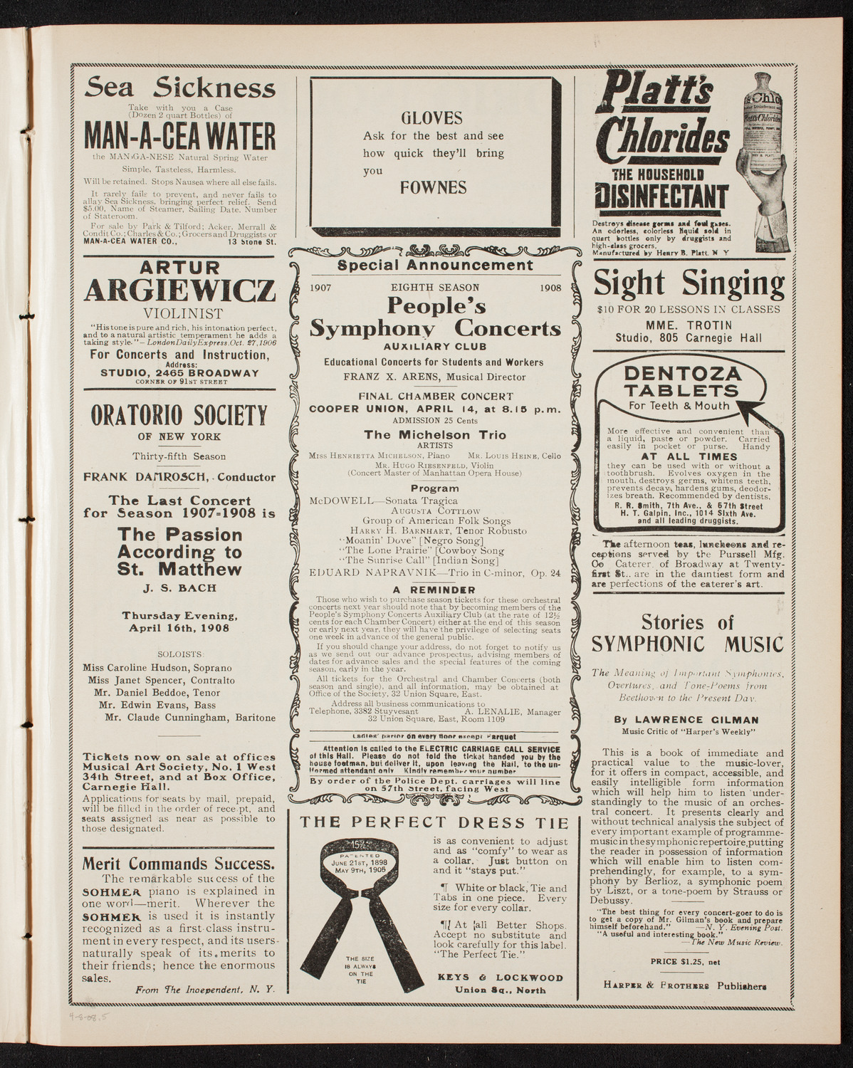 People's Choral Union, April 8, 1908, program page 9