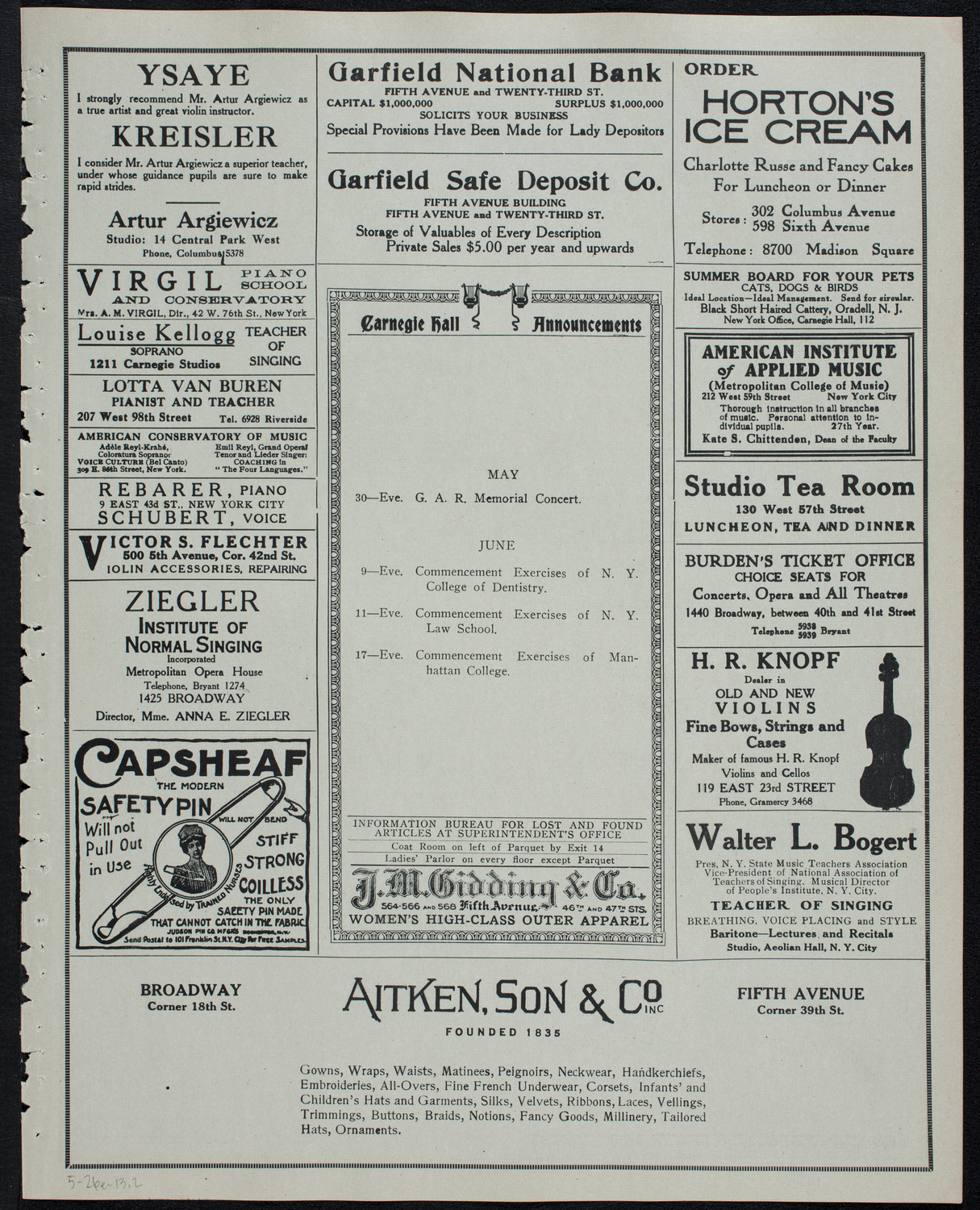 Graduation: Packard Commercial School, May 26, 1913, program page 3