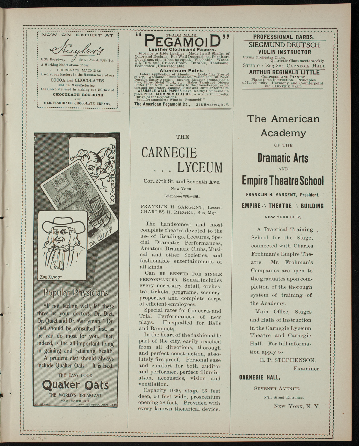 Townsend H. Fellows and Others, February 2, 1899, program page 7