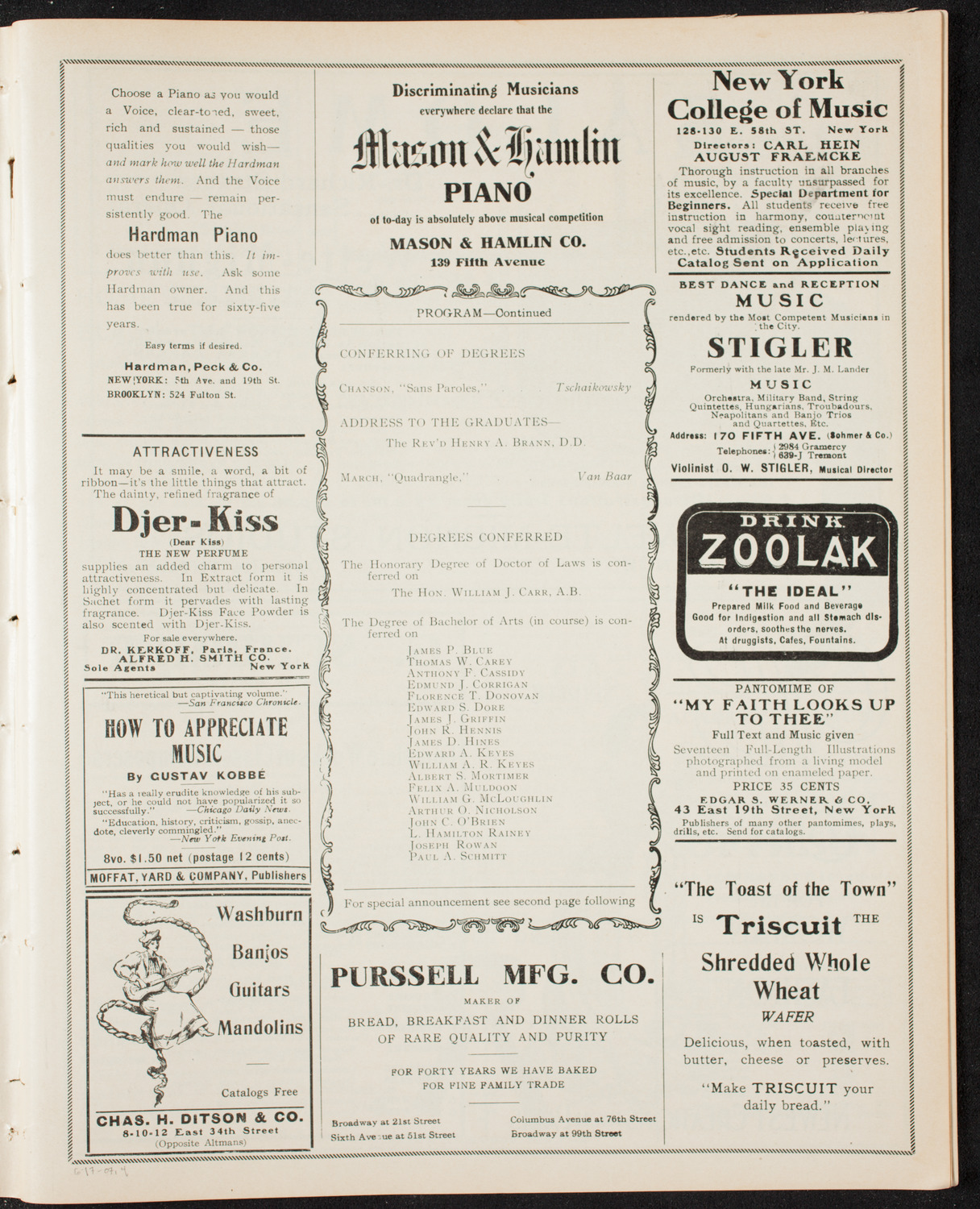 Graduation: College of St. Francis Xavier, June 17, 1907, program page 7