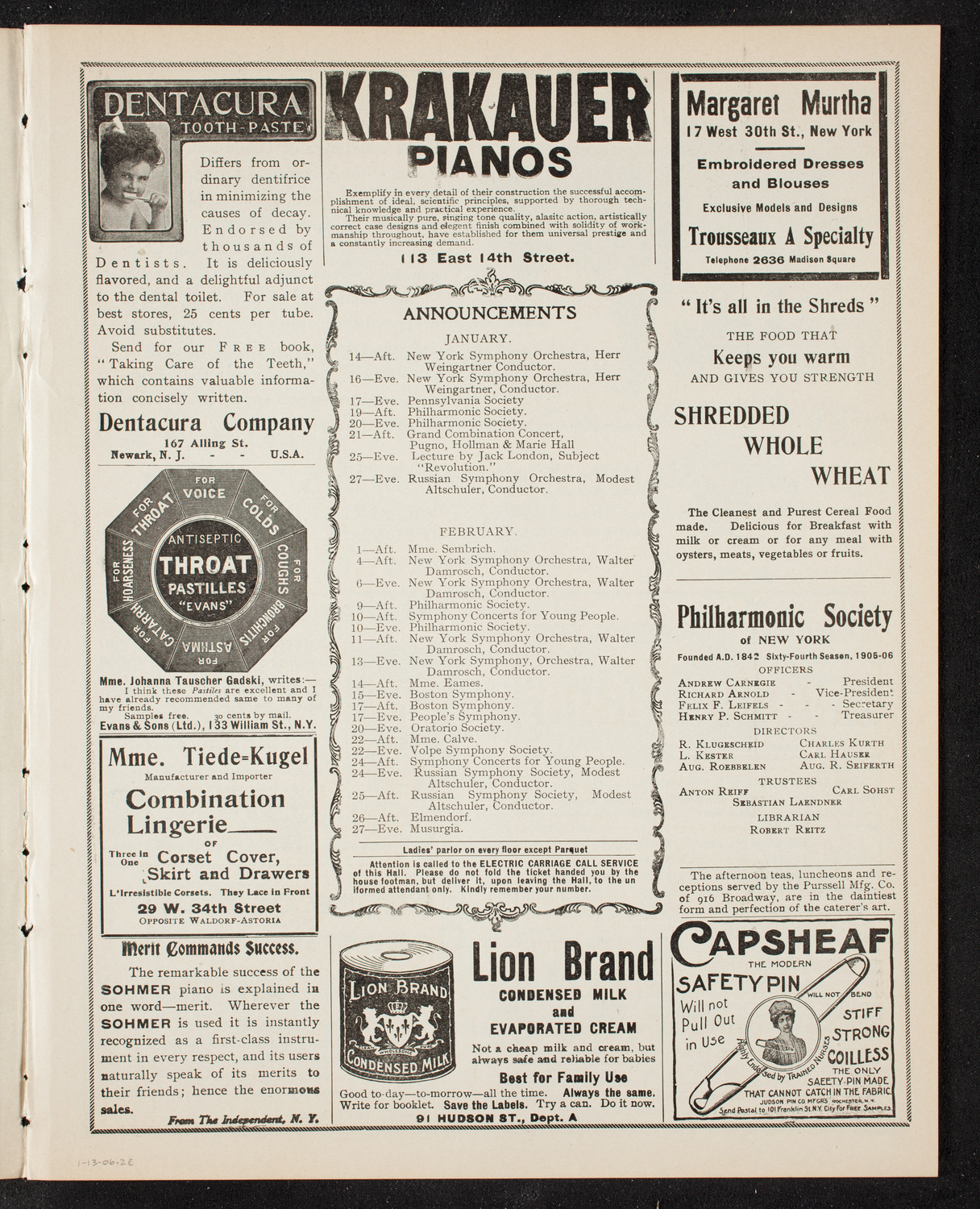 New York Philharmonic, January 13, 1906, program page 3
