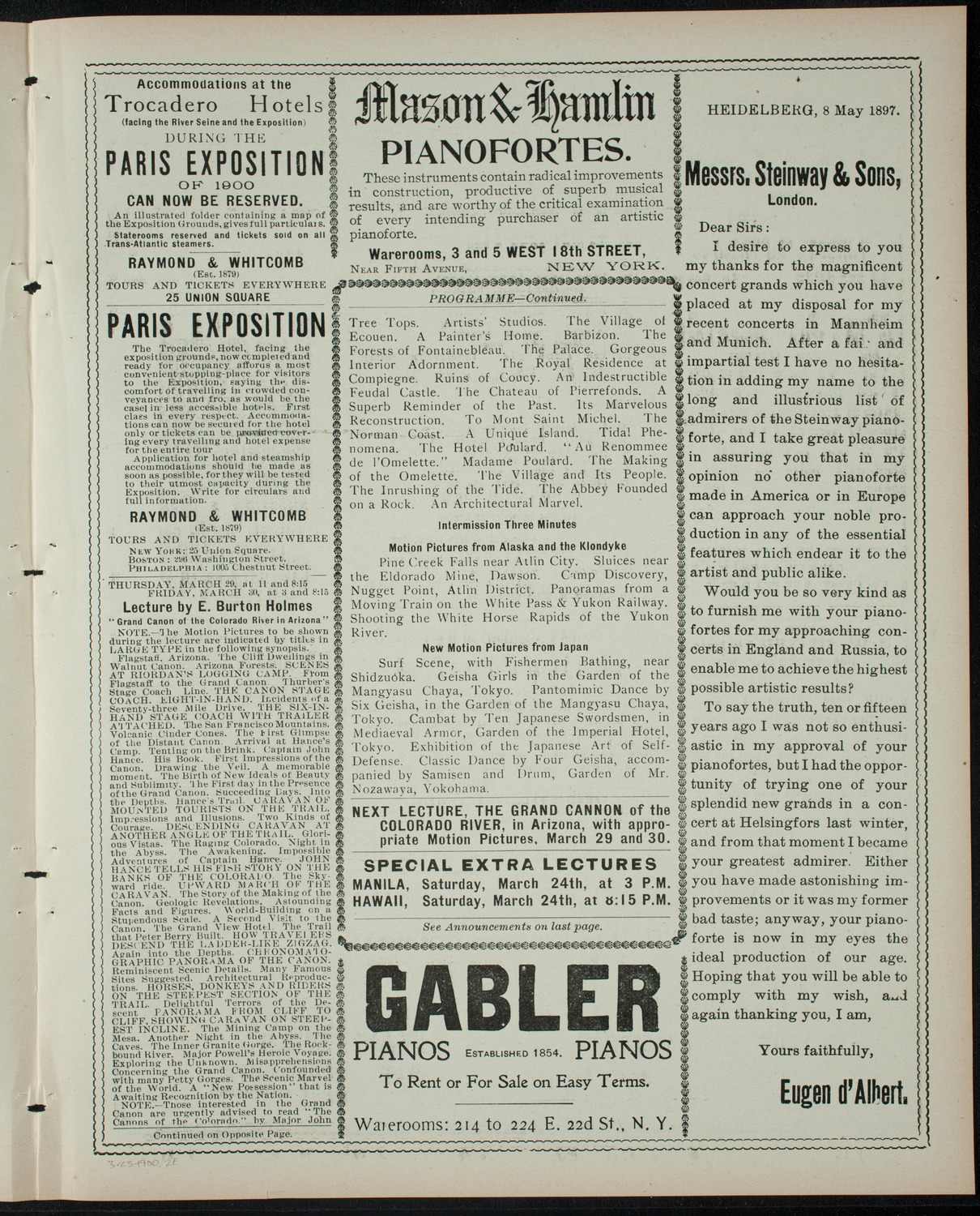 Burton Holmes Travelogue: Round About Paris, March 23, 1900, program page 3