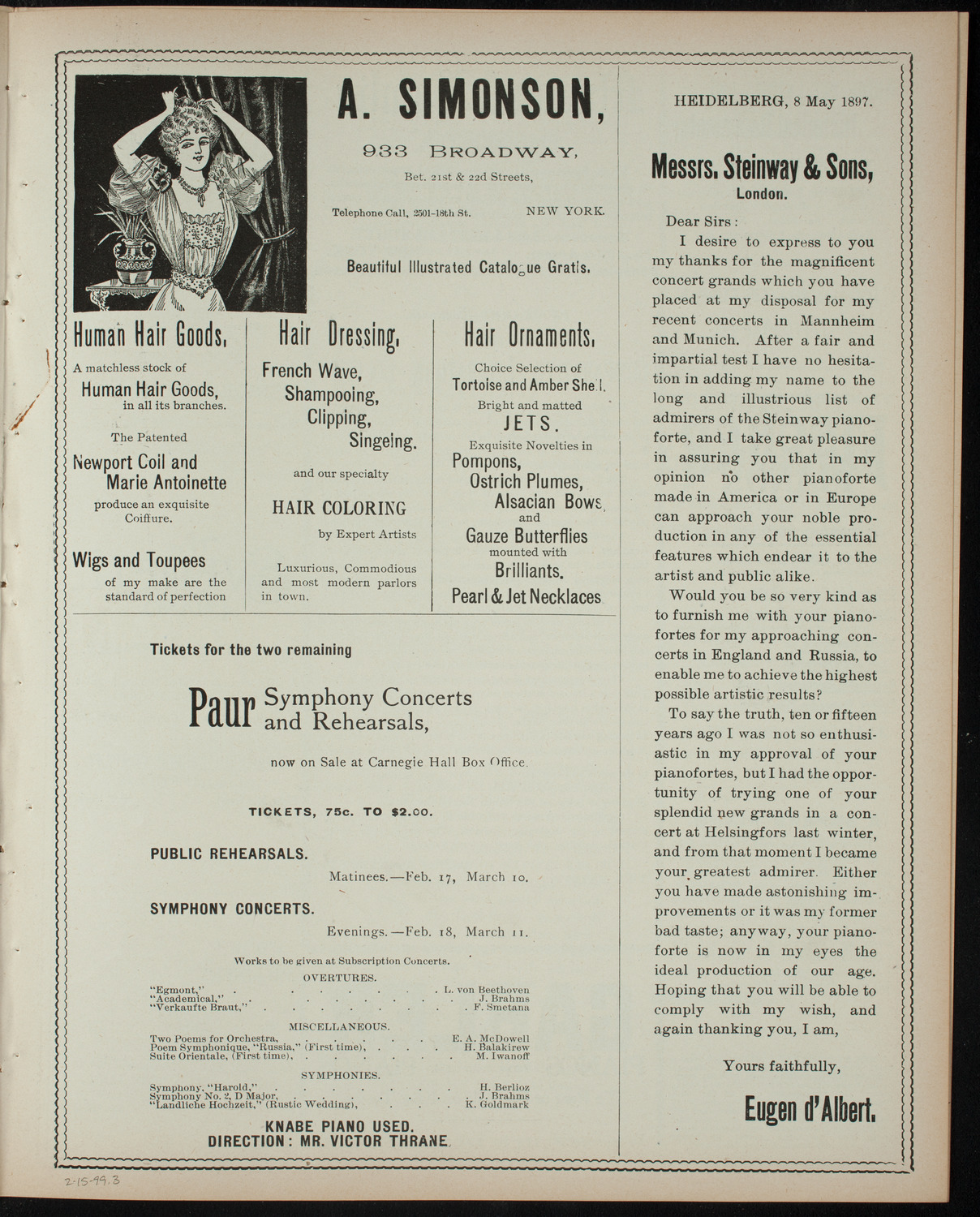 Comparative Literature Society Saturday Morning Conference, February 15, 1899, program page 5