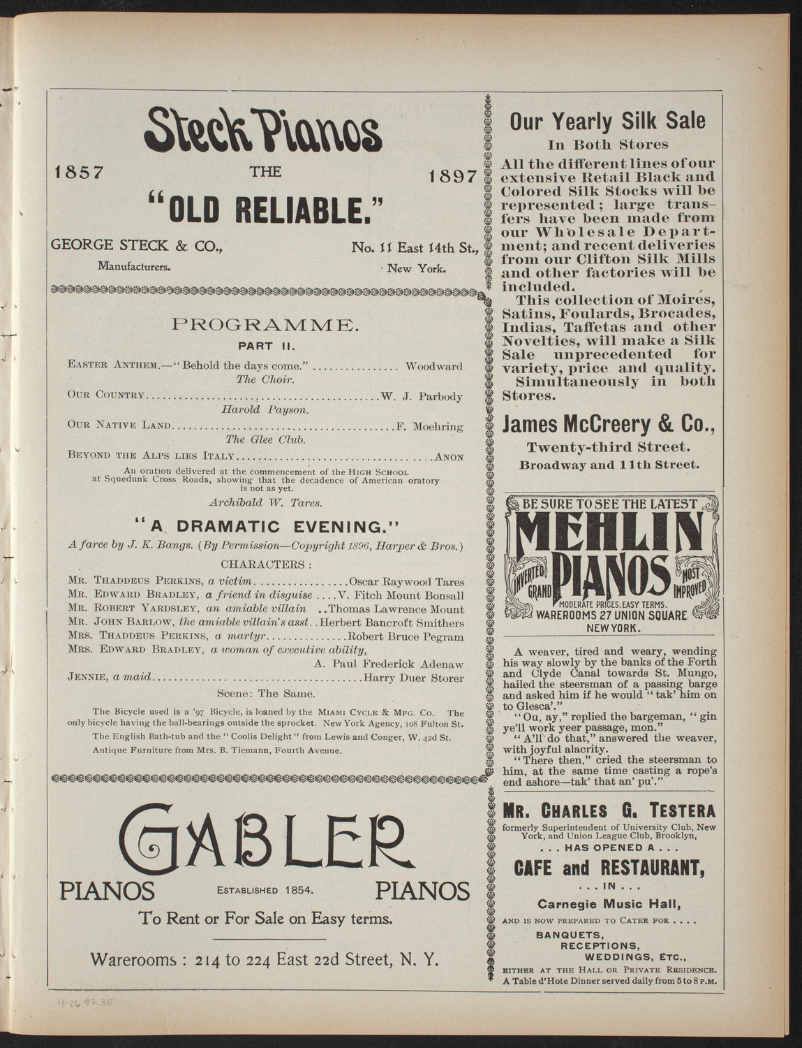 Trinity School Dramatic Club, April 26, 1897, program page 5
