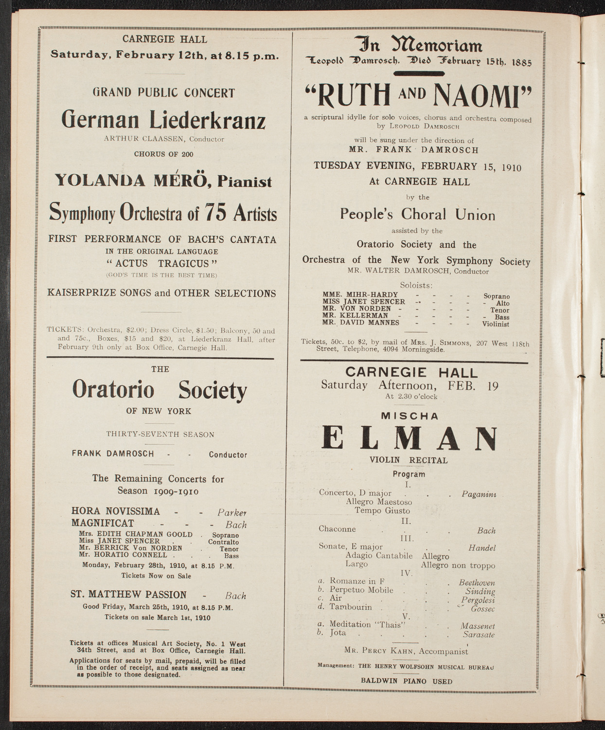 Benefit: Caledonian Hospital Society, February 11, 1910, program page 10