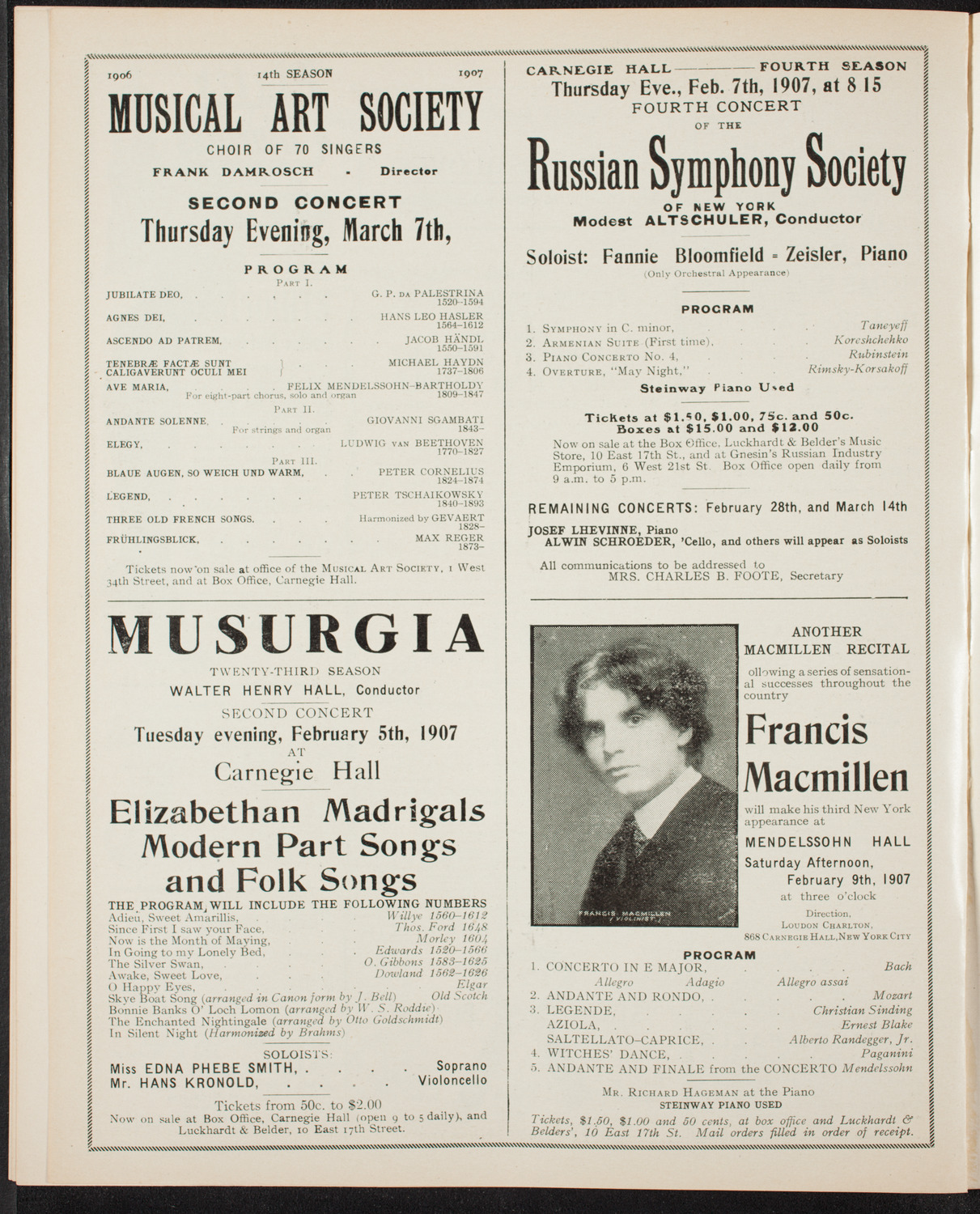 New York Philharmonic, January 26, 1907, program page 10