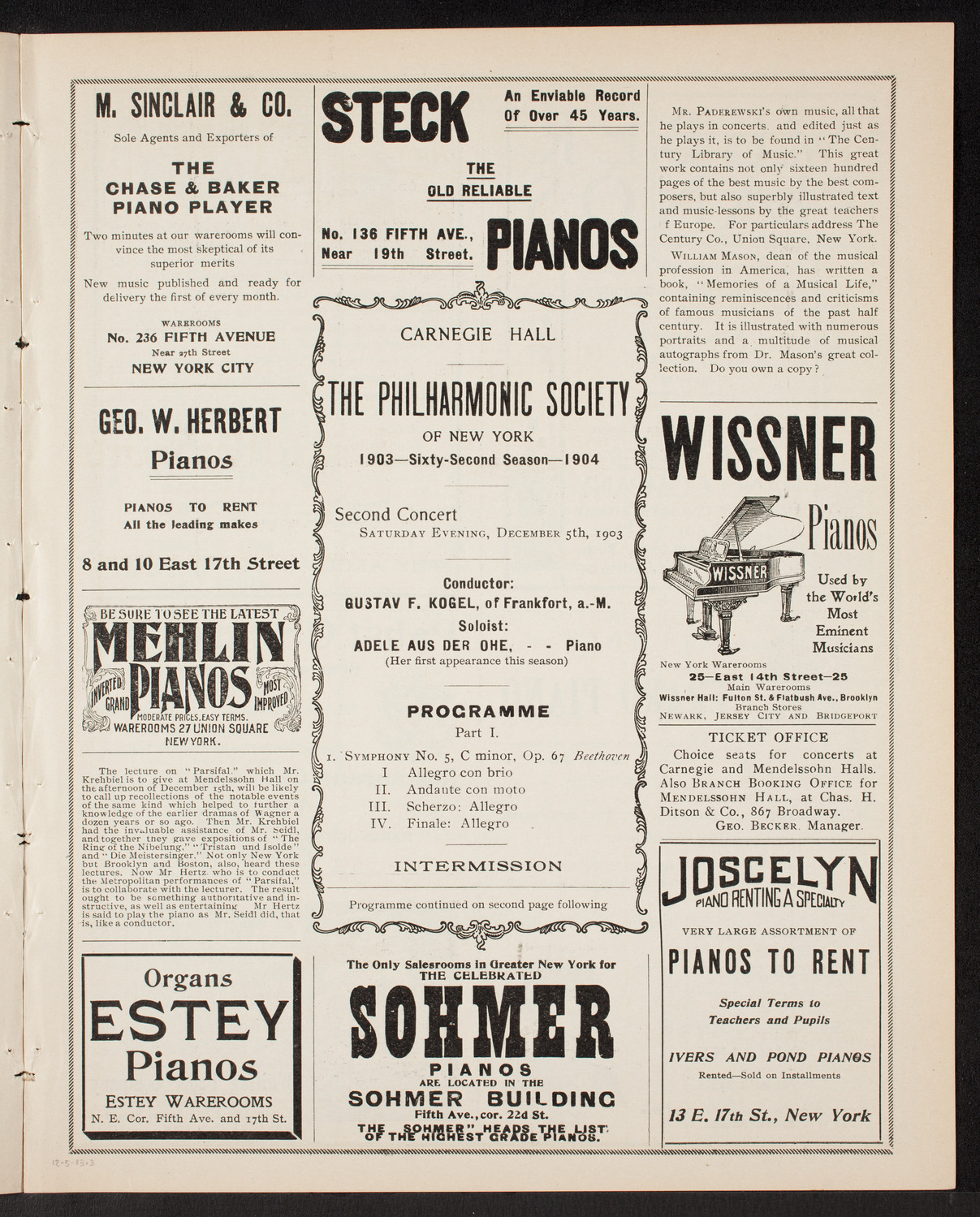 New York Philharmonic, December 5, 1903, program page 5