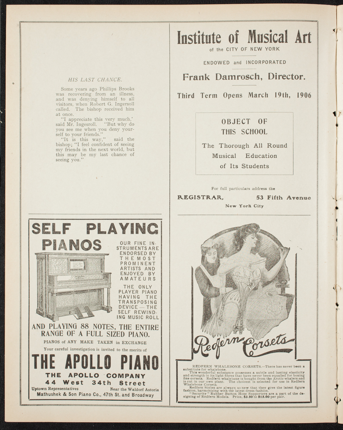 Amicitia Amateur Band, May 27, 1906, program page 2