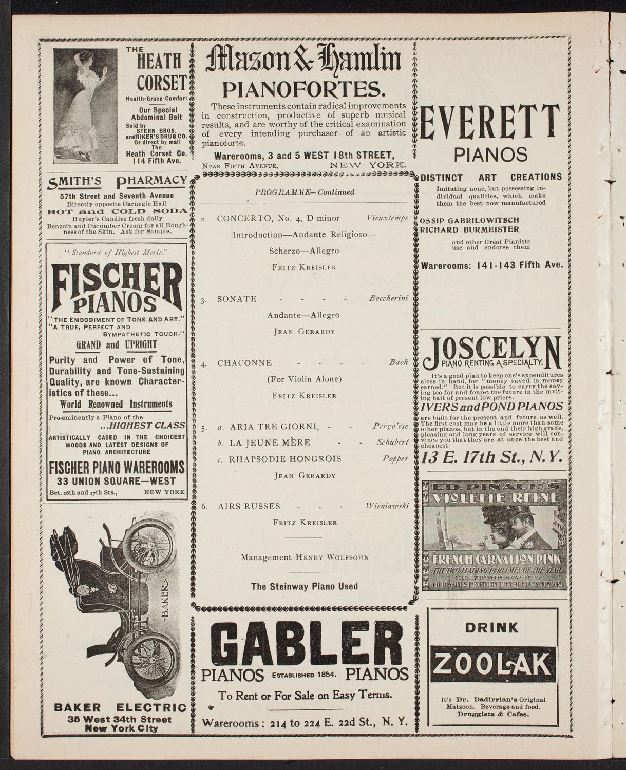 Fritz Kreisler, Violin, and Jean Gerardy, Cello, February 12, 1902, program page 8