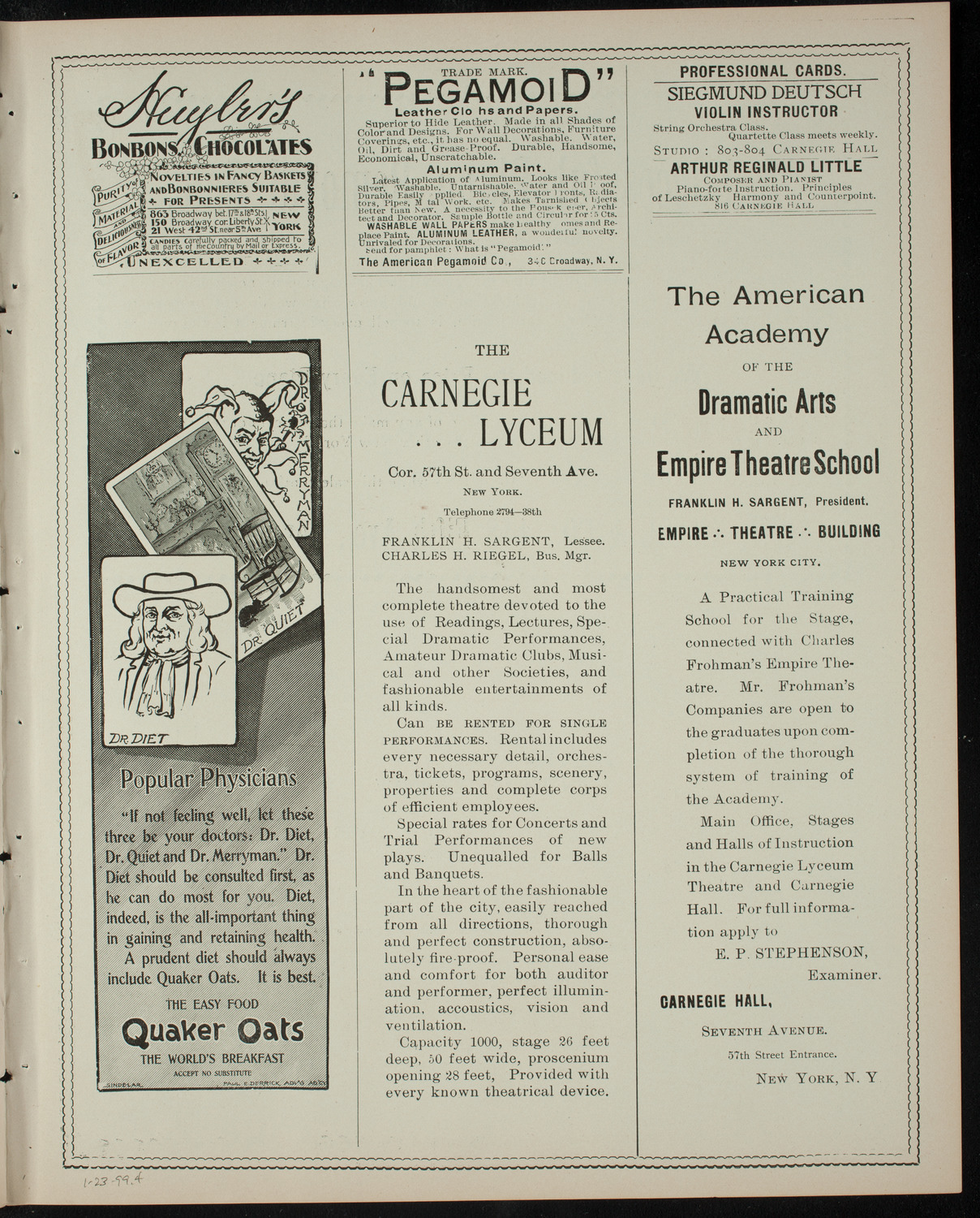Reading: Ida Benfey, January 23, 1899, program page 7