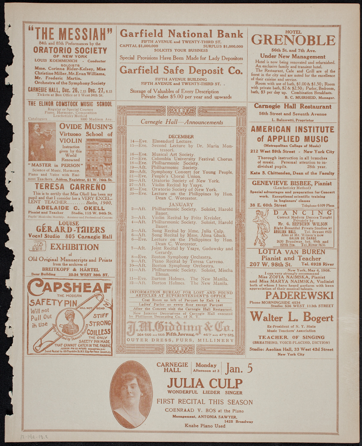 People's Symphony Concert, December 14, 1913, program page 3