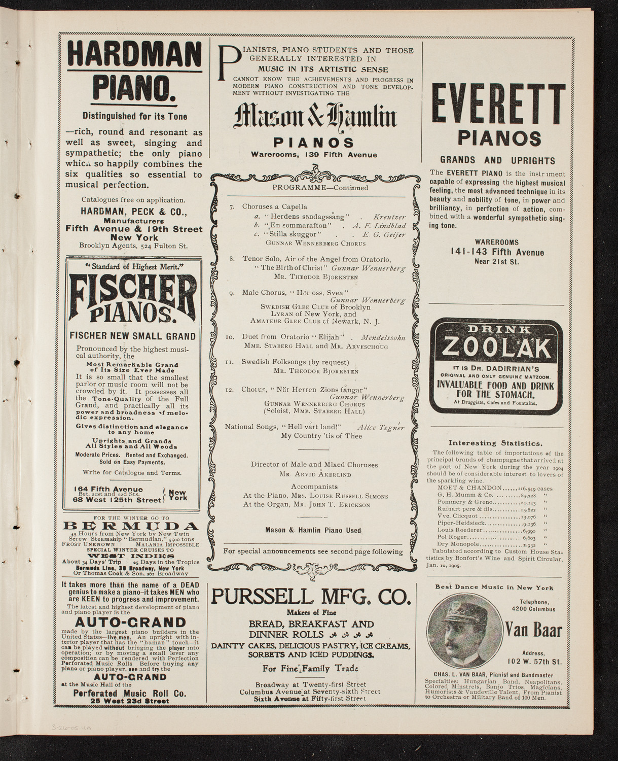 Gunnar Wennerberg Memorial Chorus, March 26, 1905, program page 7