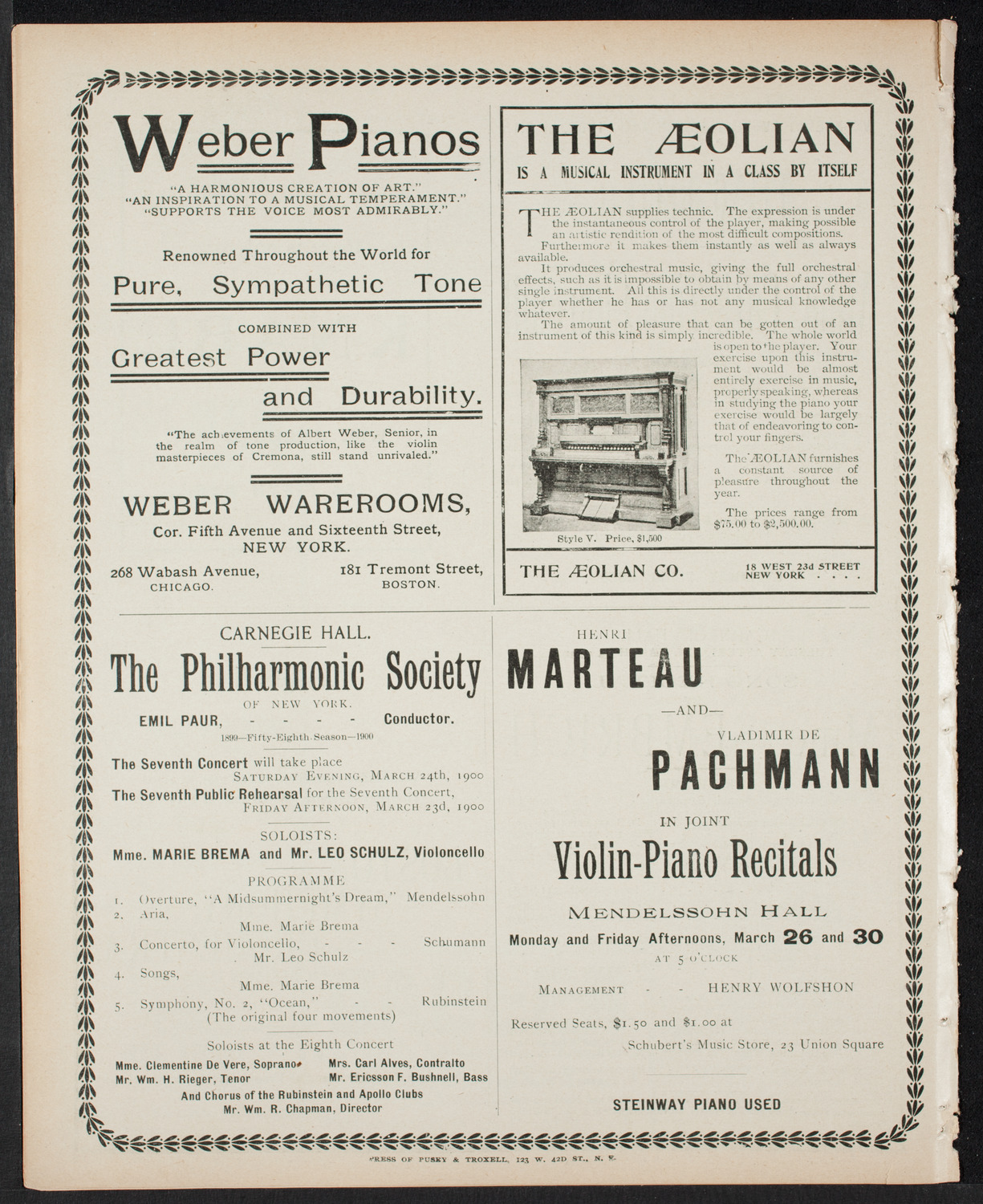 New York Philharmonic, March 9, 1900, program page 8