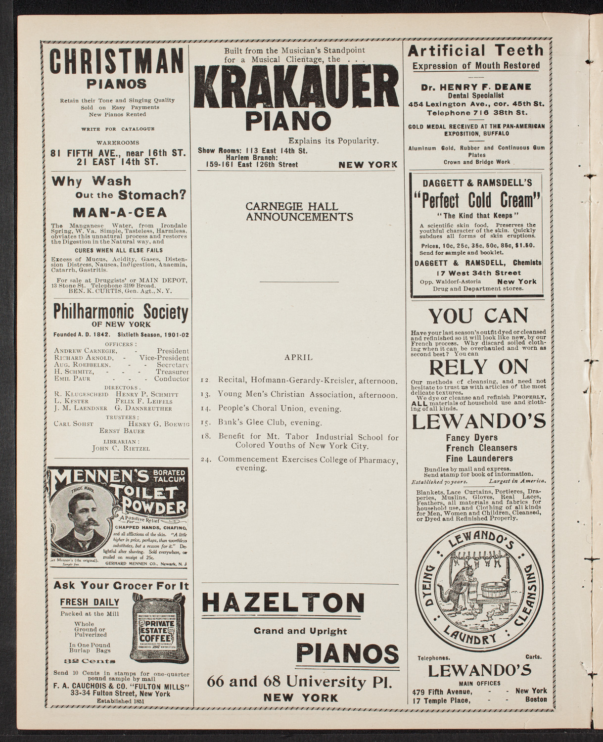 Benefit: St. Andrew's One-Cent Coffee and Meal Stands, April 9, 1902, program page 2