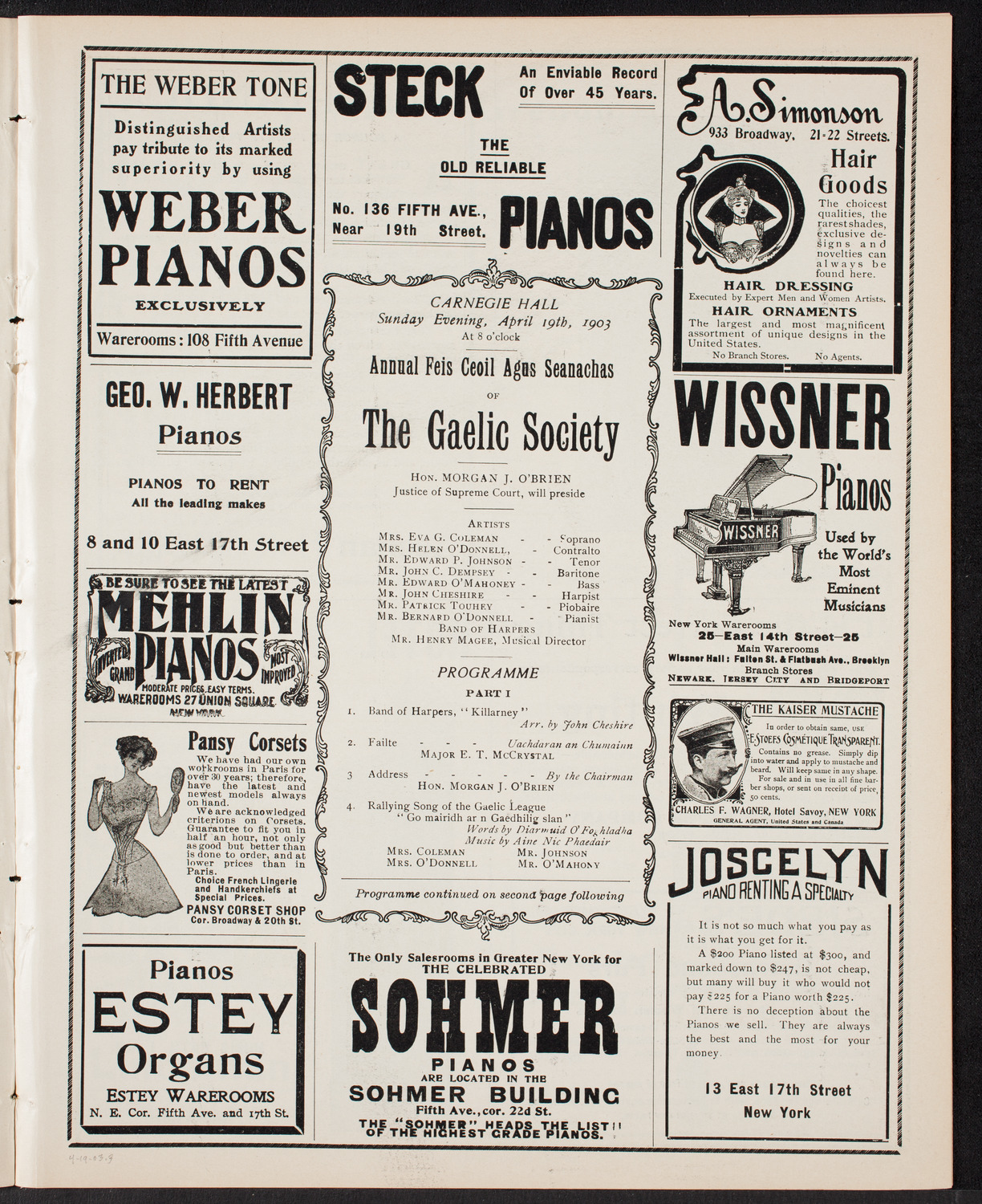 Meeting: The Gaelic Society, April 19, 1903, program page 5