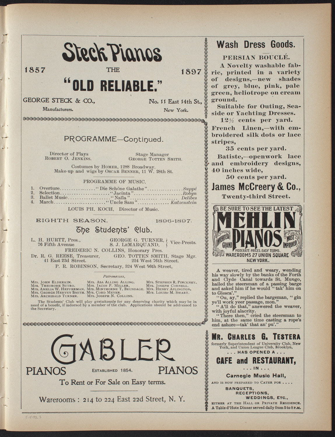 The Students' Club, May 4, 1897, program page 5