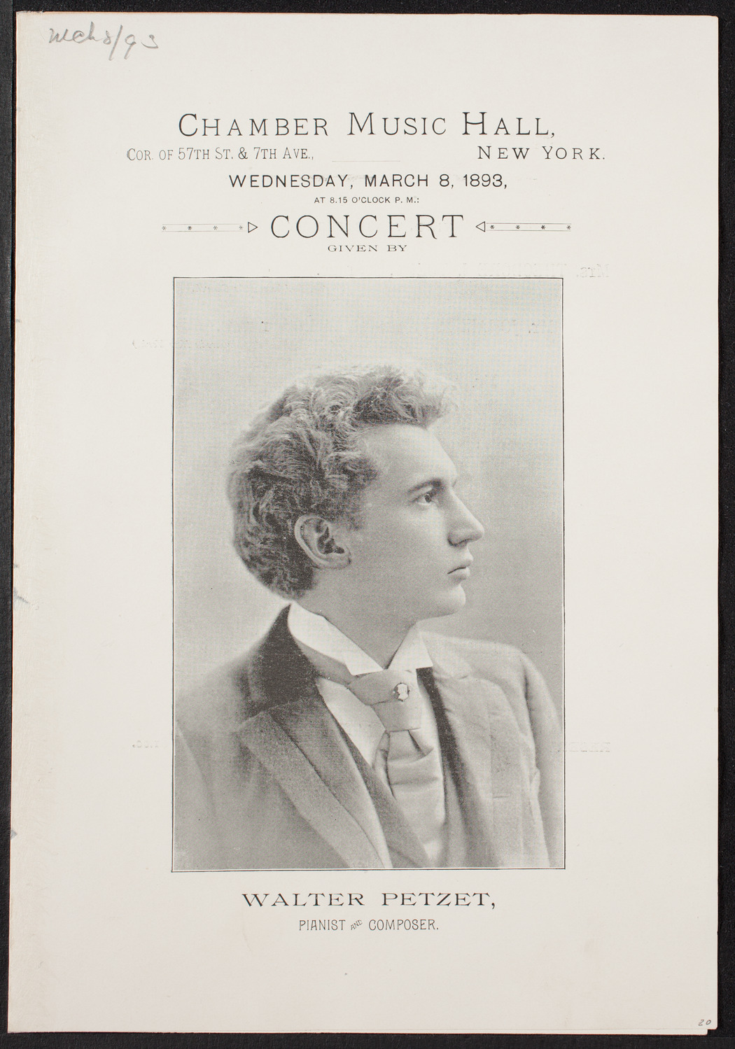 Walter Petzet, March 8, 1893, program page 1