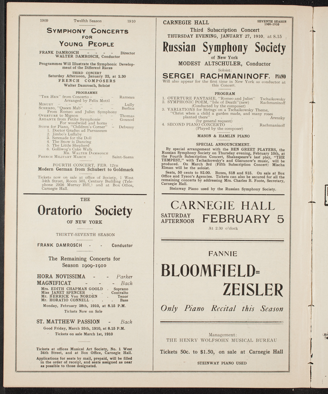 People's Symphony Concert, January 14, 1910, program page 10