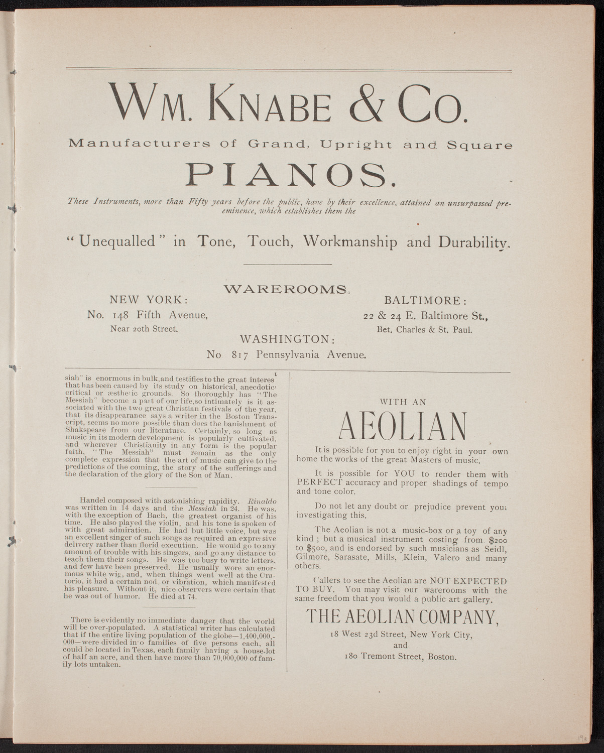 Oratorio Society of New York: Handel Festival, April 30, 1892, program page 3