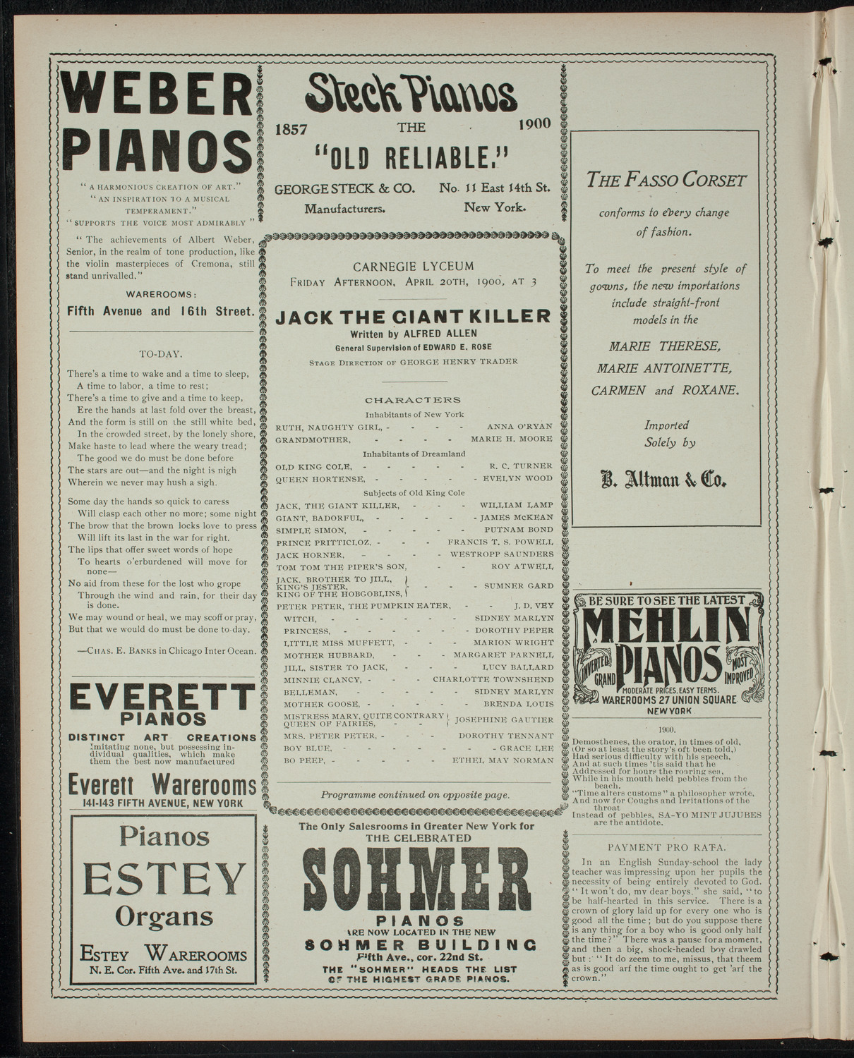Jack the Giant Killer, April 20, 1900, program page 2