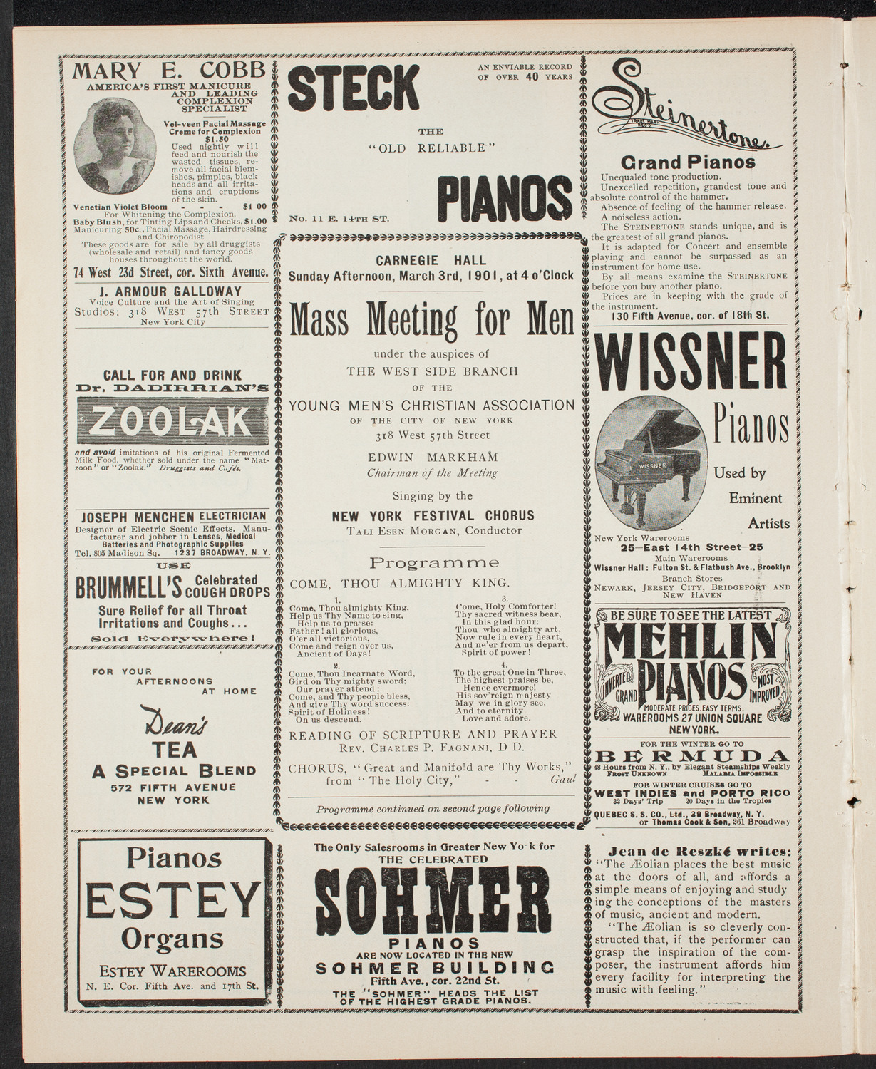Meeting: YMCA - Mass Meeting for Men, March 3, 1901, program page 4
