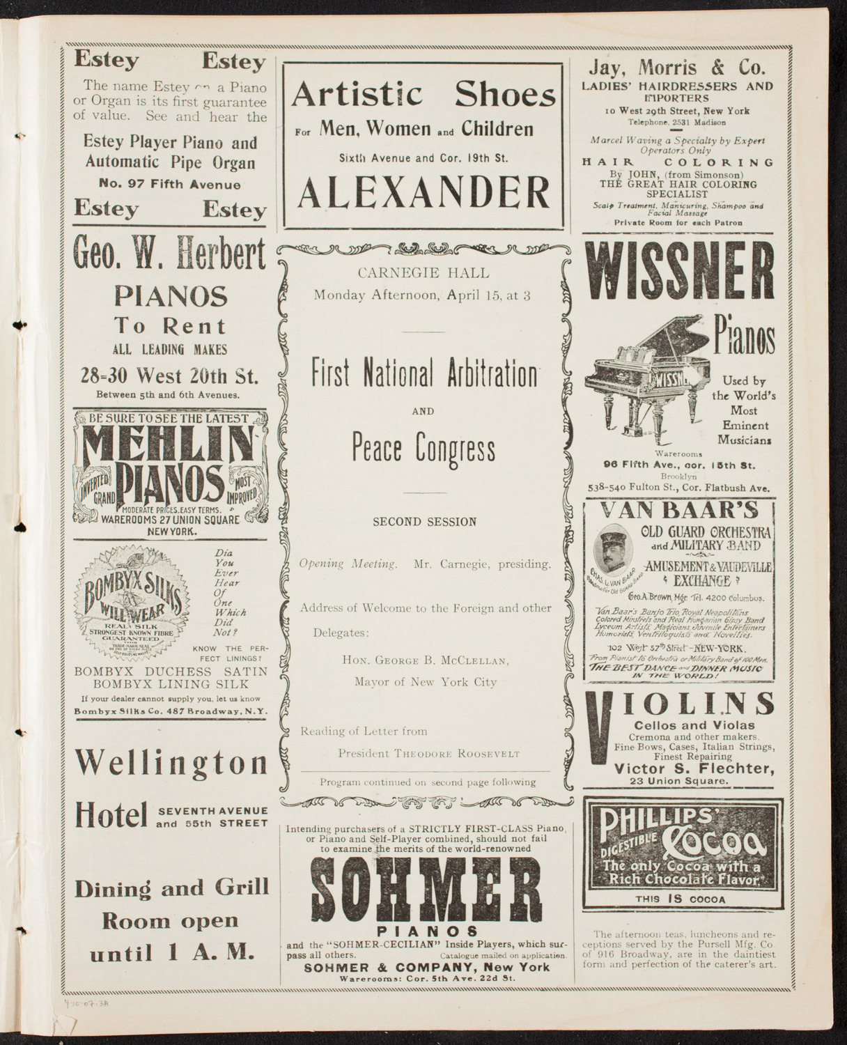 National Arbitration and Peace Congress, April 15, 1907, program page 5