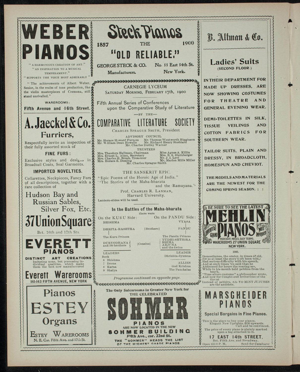 Comparative Literature Society, February 17, 1900, program page 2