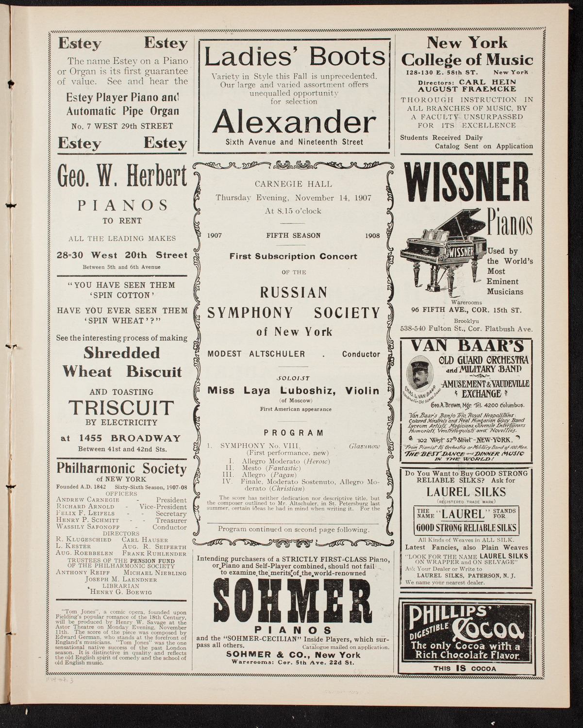 Russian Symphony Society of New York, November 14, 1907, program page 5