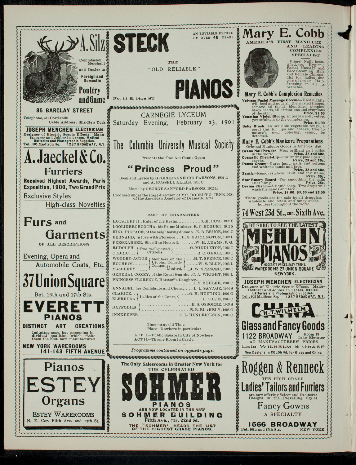 The Columbia University Musical Society, February 23, 1901, program page 2