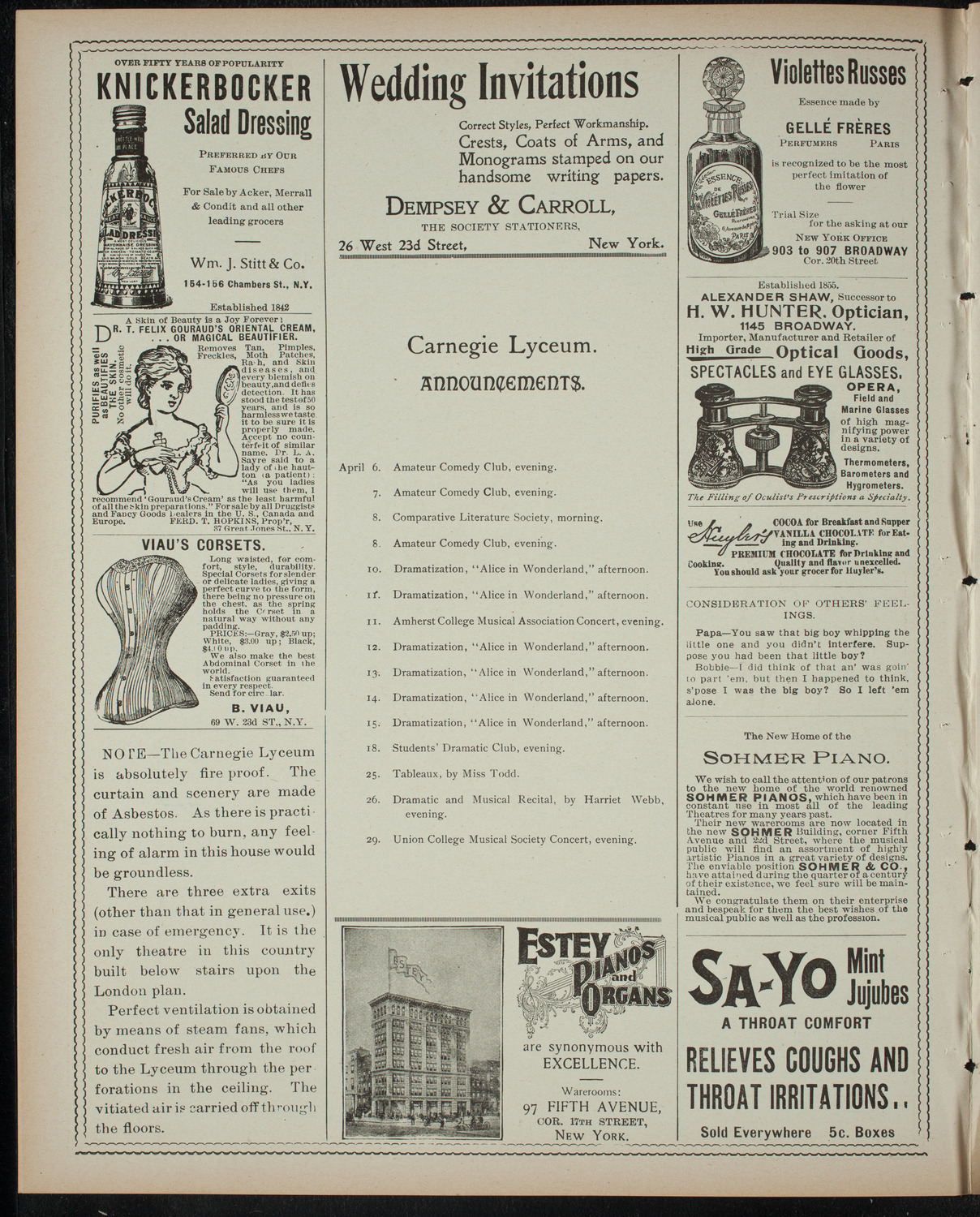 Amateur Comedy Club, April 5, 1899, program page 2