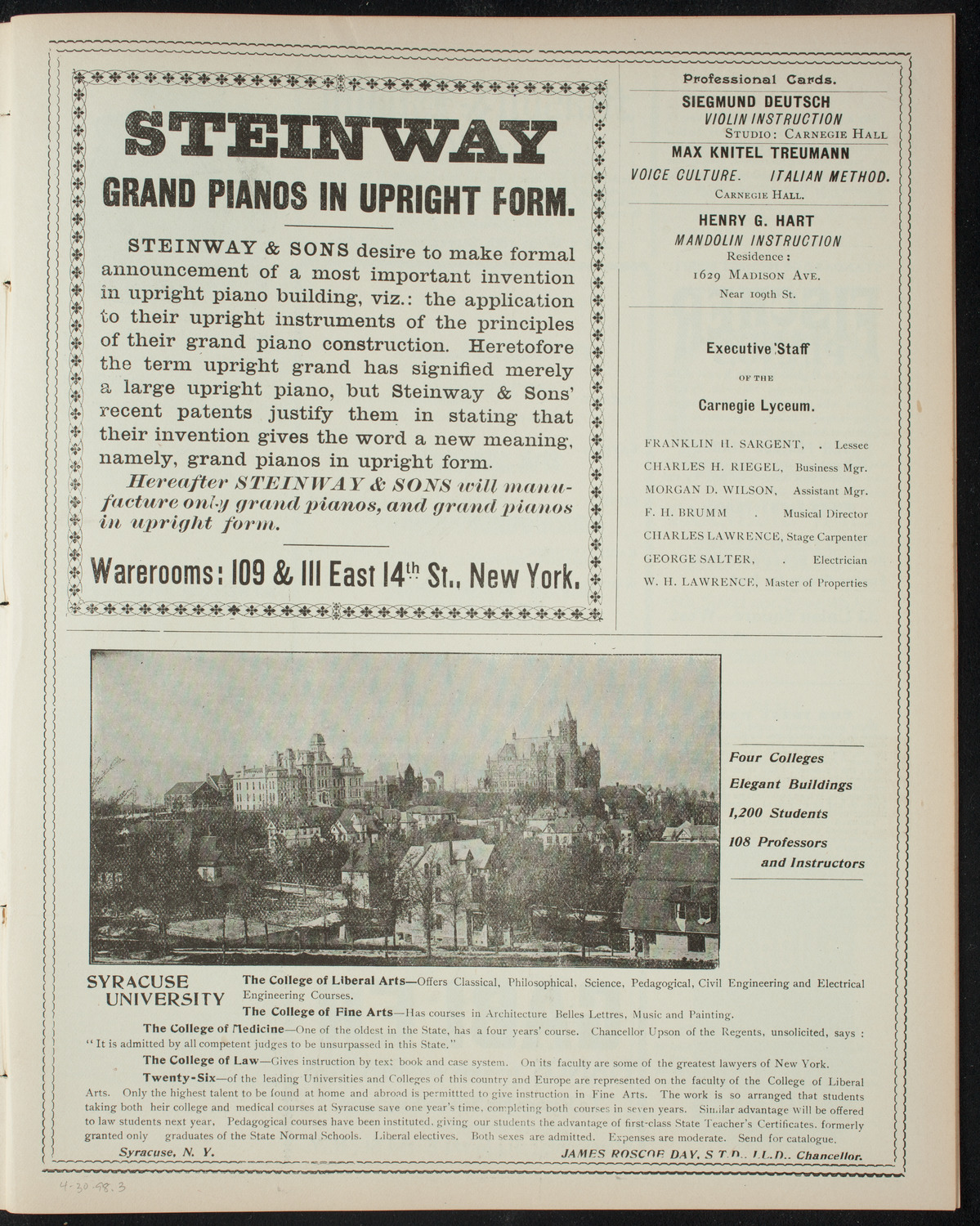 Students of Richard Burmeister, April 30, 1898, program page 5