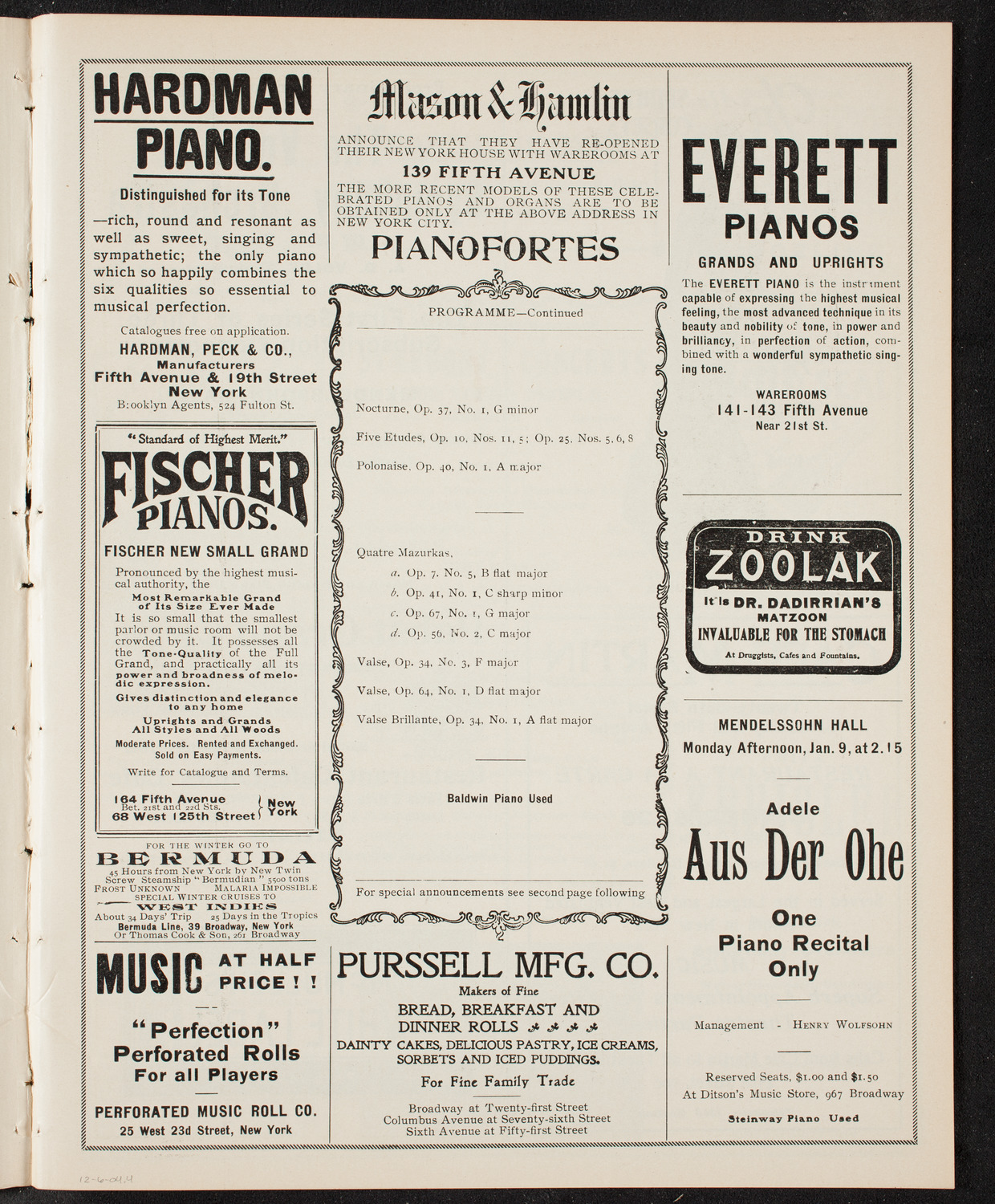 Vladimir de Pachmann, Piano, December 6, 1904, program page 7