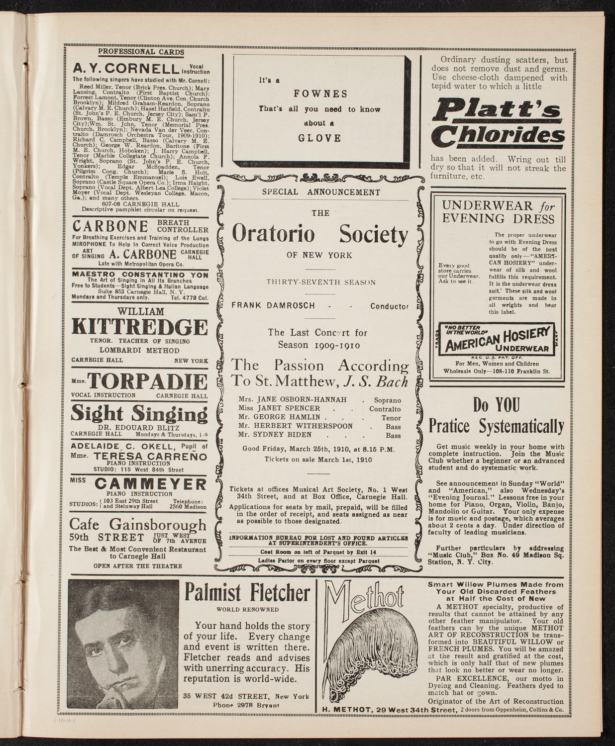 New York Symphony Orchestra: Damrosch Silver Jubilee, March 15, 1910, program page 9