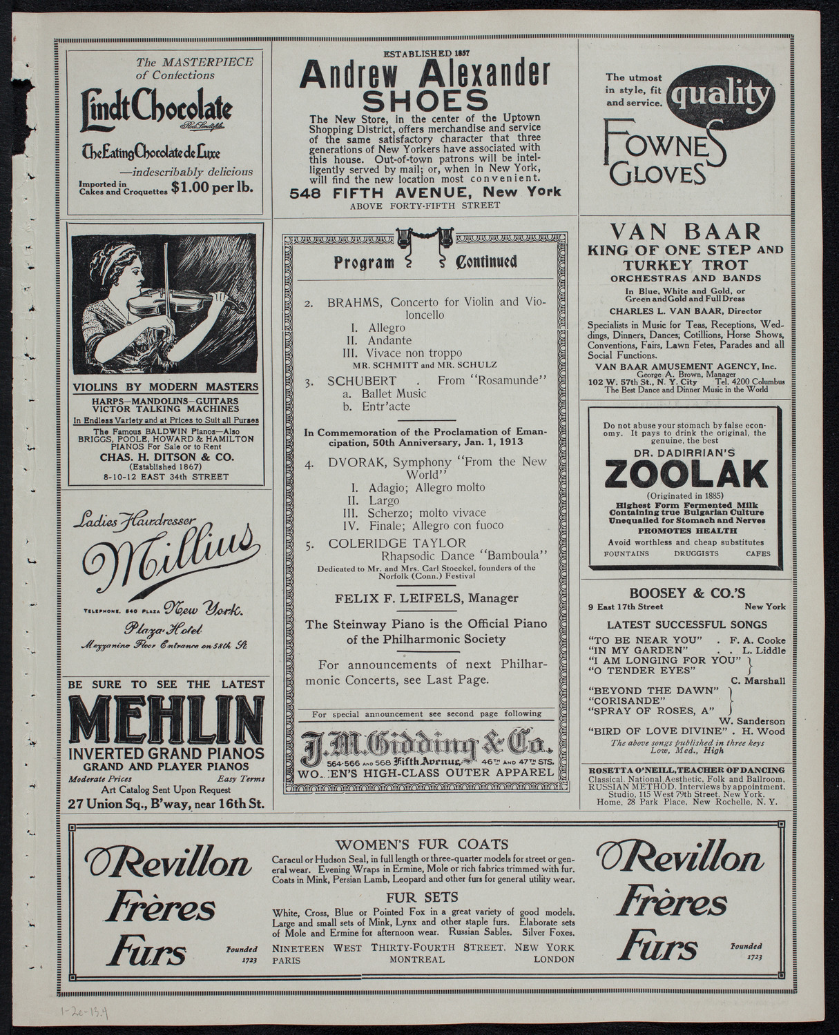 New York Philharmonic, January 2, 1913, program page 7