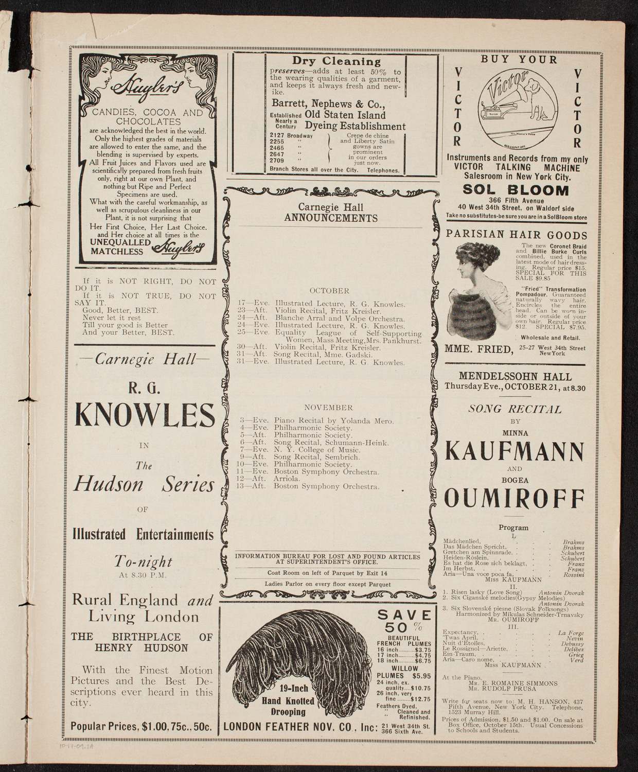 George Hamlin, Tenor, October 17, 1909, program page 3