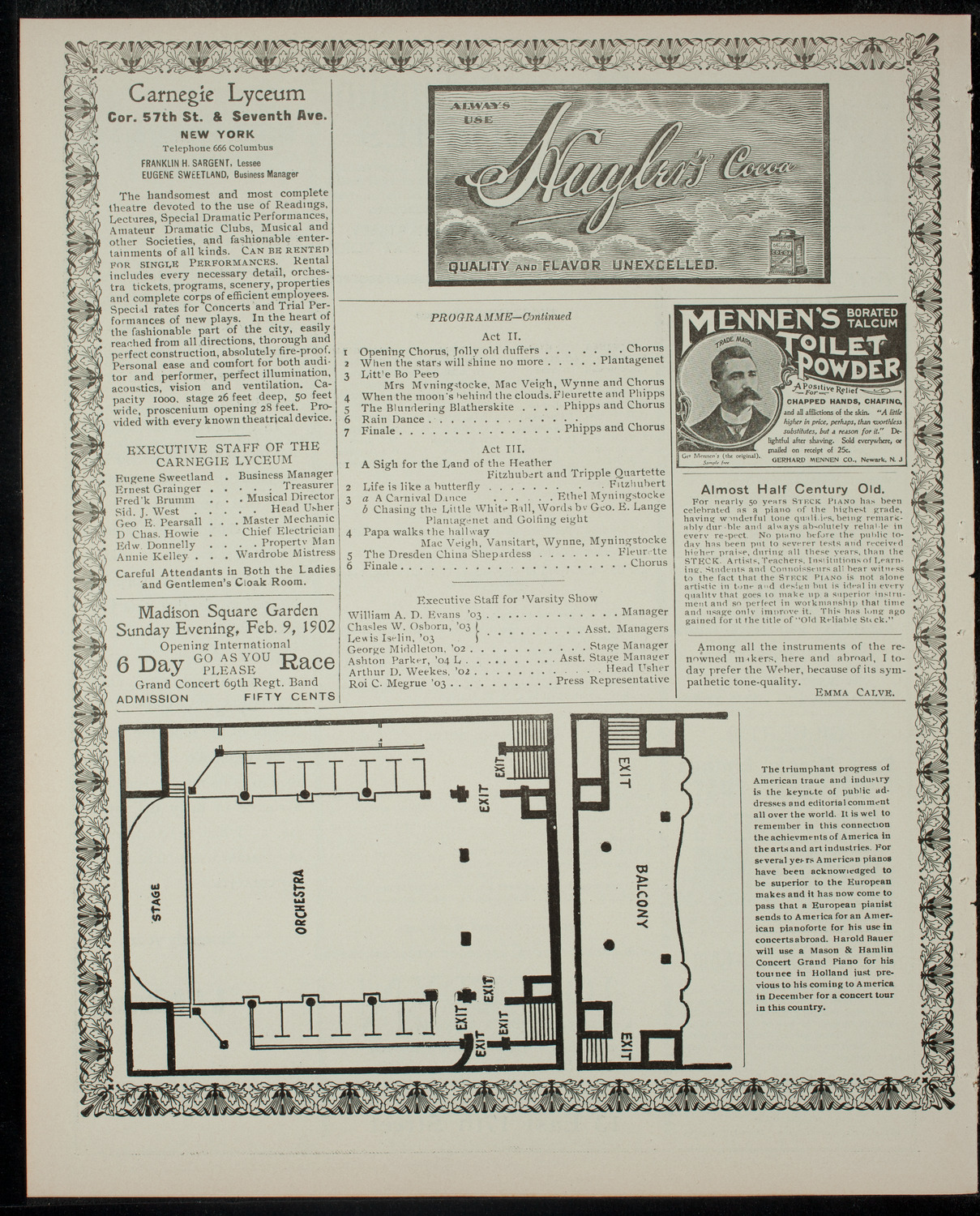 Columbia University Varsity Show, February 15, 1902, program page 4