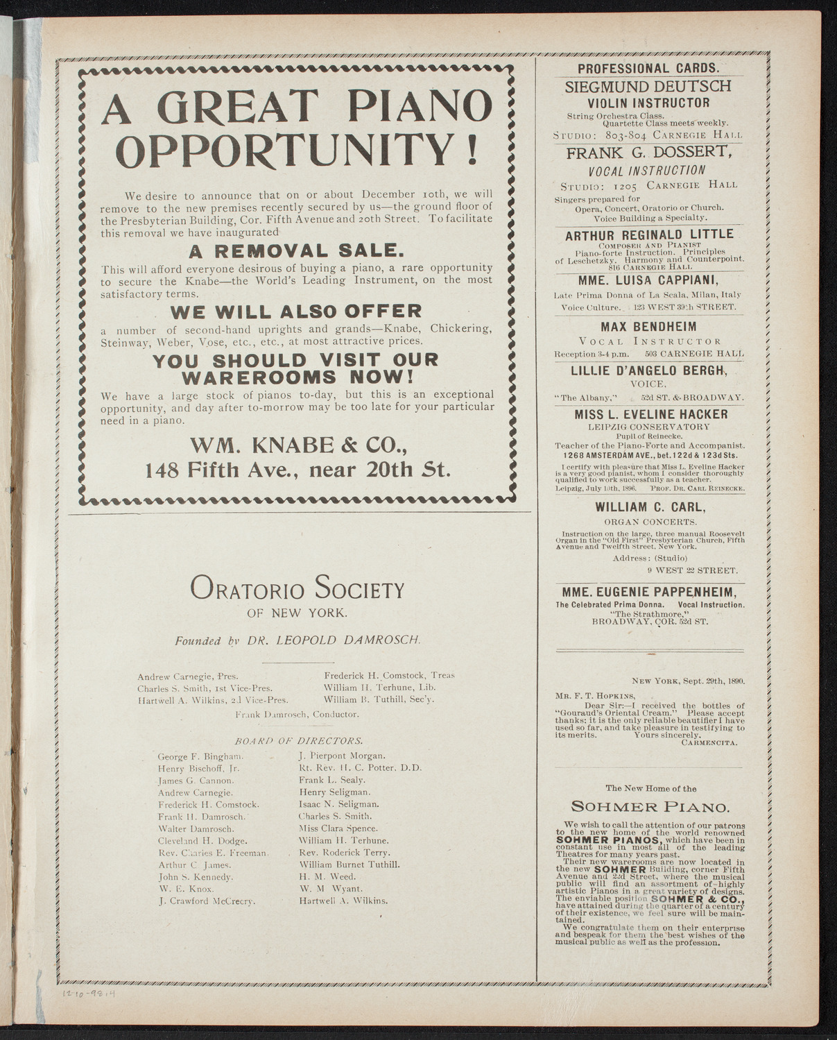 Paur Symphony Orchestra, December 10, 1898, program page 7