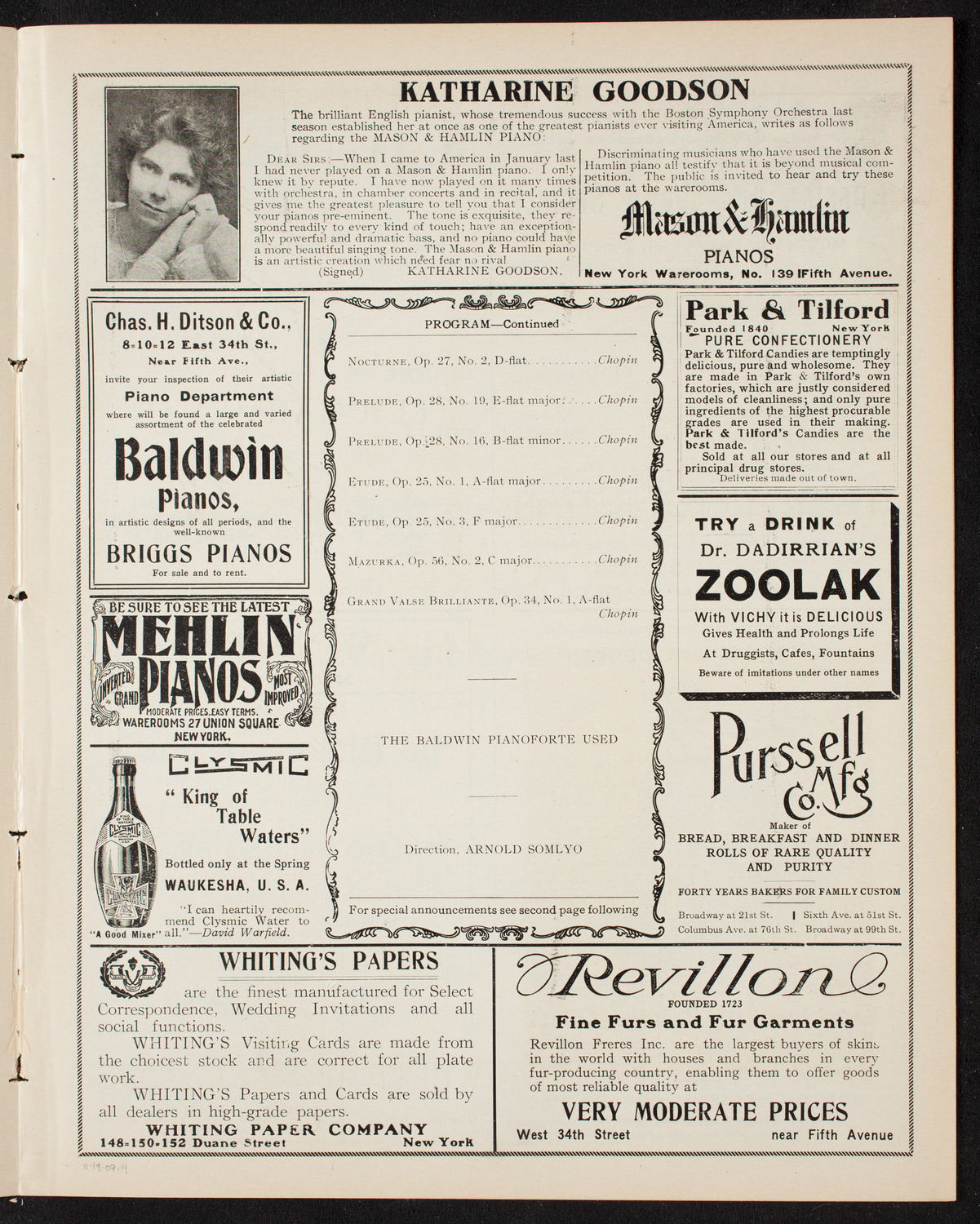 Vladimir de Pachmann, Piano, November 19, 1907, program page 7