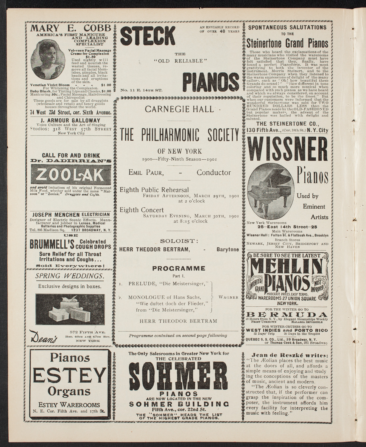 New York Philharmonic, March 29, 1901, program page 4