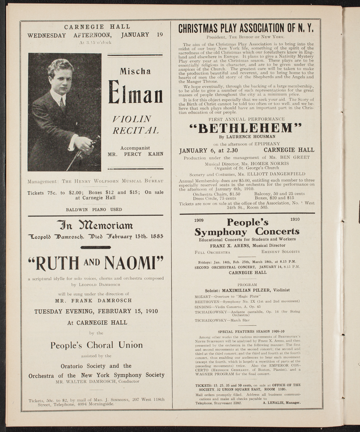 New York Symphony Orchestra, January 4, 1910, program page 10